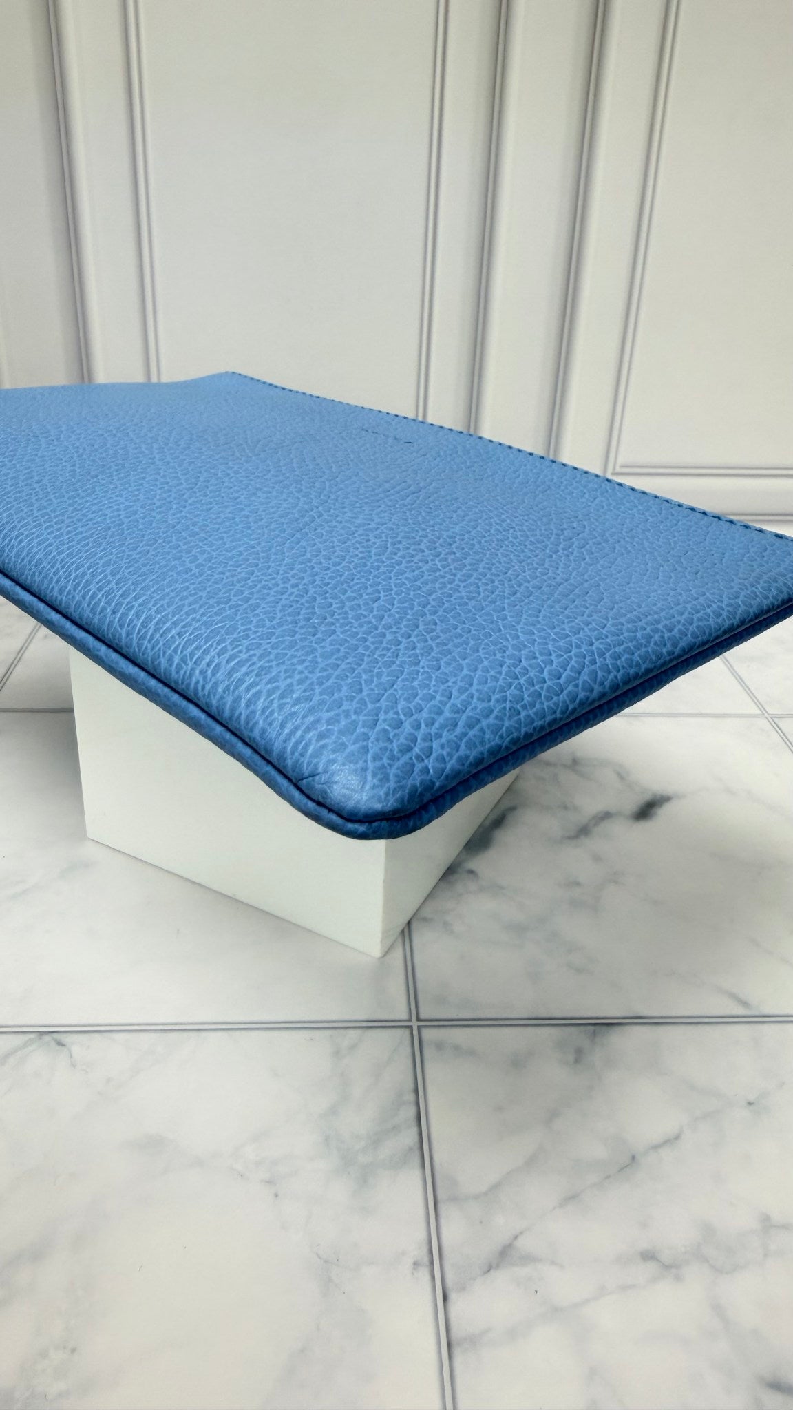 Gucci Blue Grained Leather Bamboo Clutch