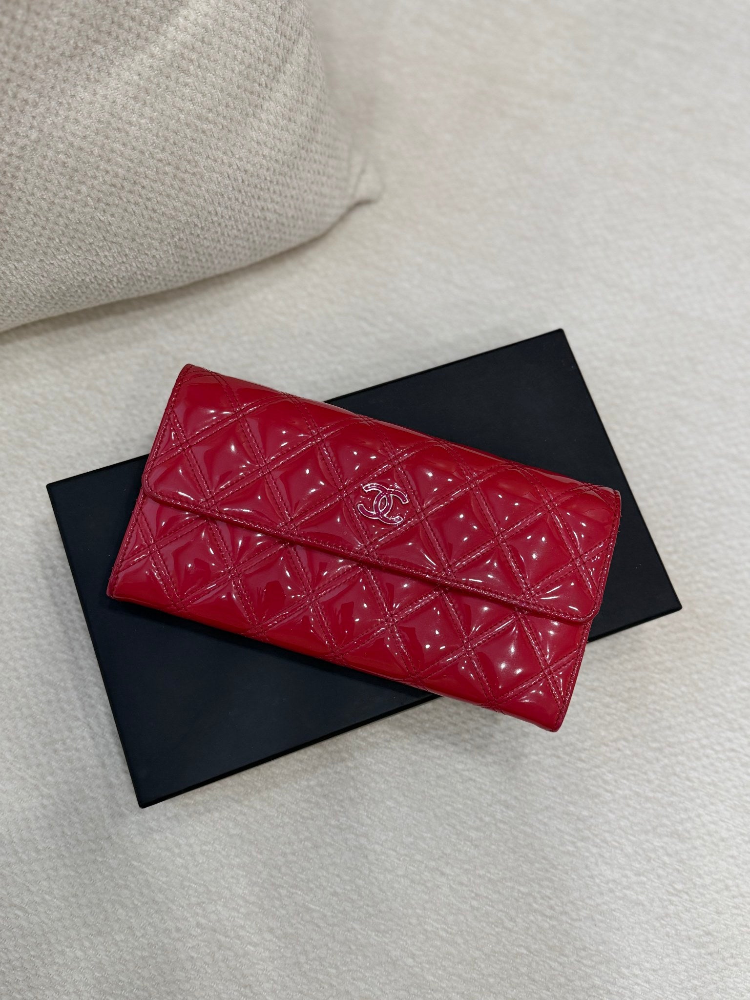 Chanel Pink Quilted Patent Leather Long Wallet