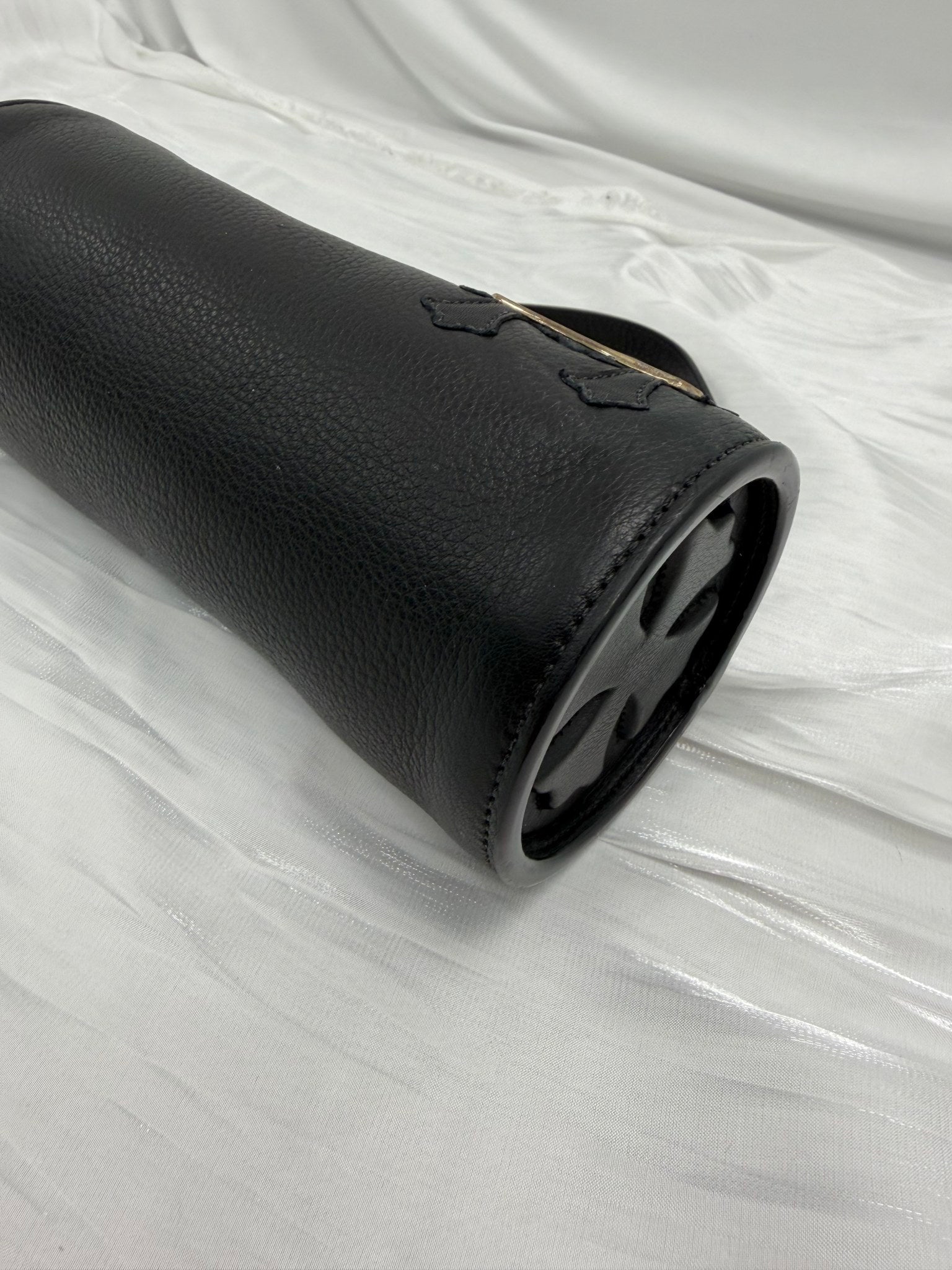 BRAND NEW- Chrome Hearts Black Leather Grinds Cemetery Cross Tube Bag