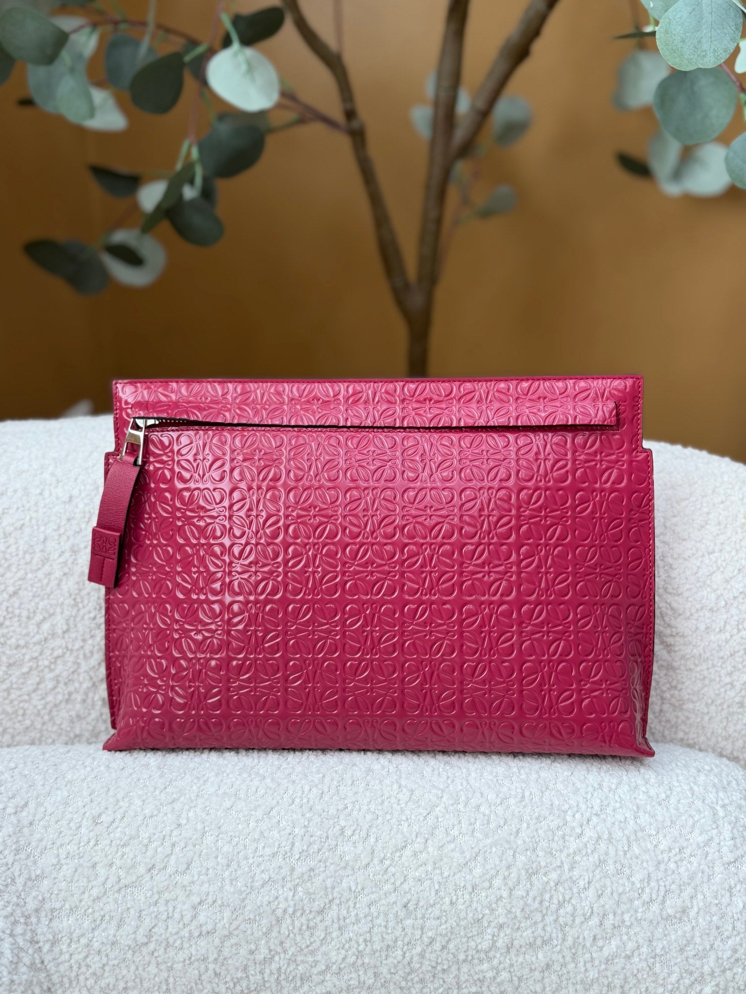 Loewe Raspberry Glazed Leather T Pouch