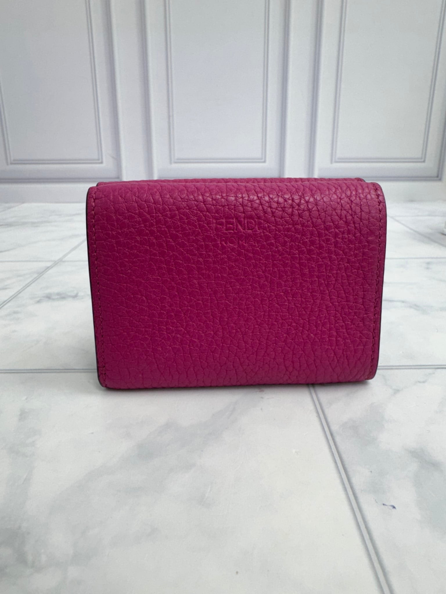 Fendi Pink Grained Leather Compact Wallet