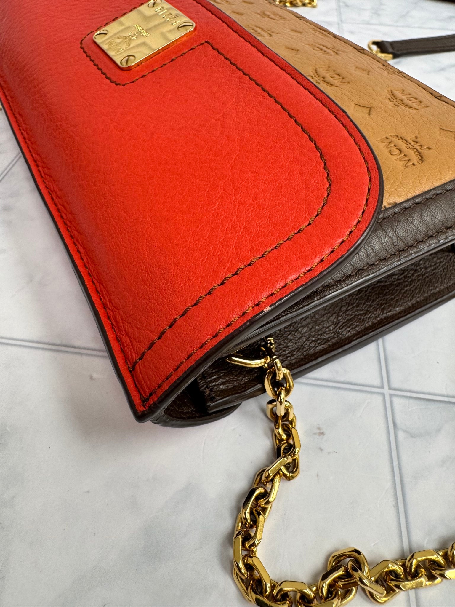 MCM Tricolor Visetos Leather Chain Crossbody Bag