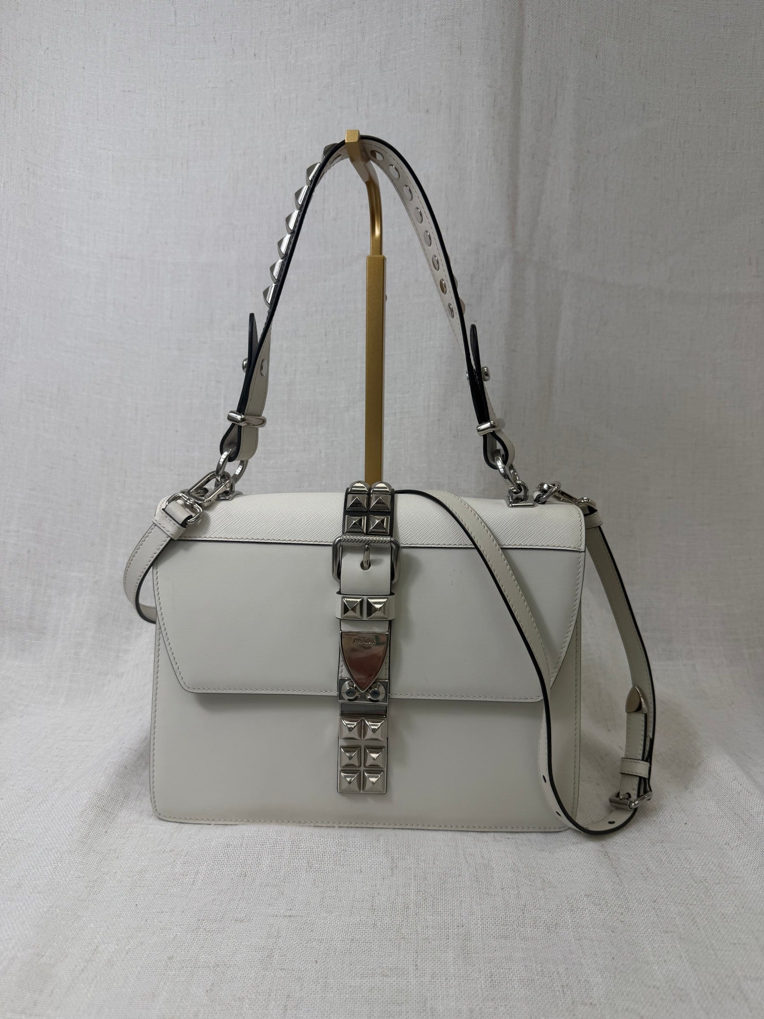 White Leather Prada Electa Handbag