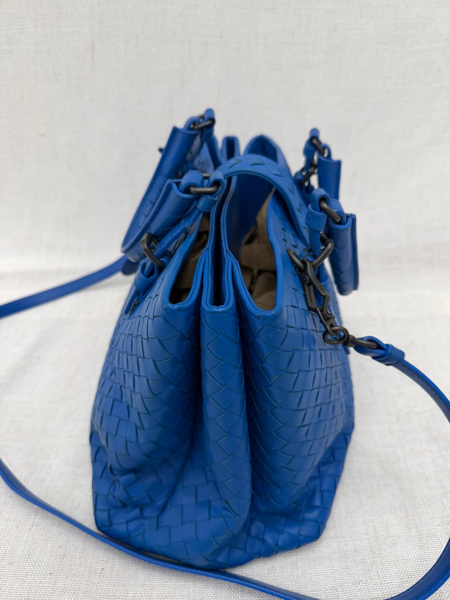 Bottega Veneta Blue Intrecciato Small Nappa Roma Satchel 2Way Bag