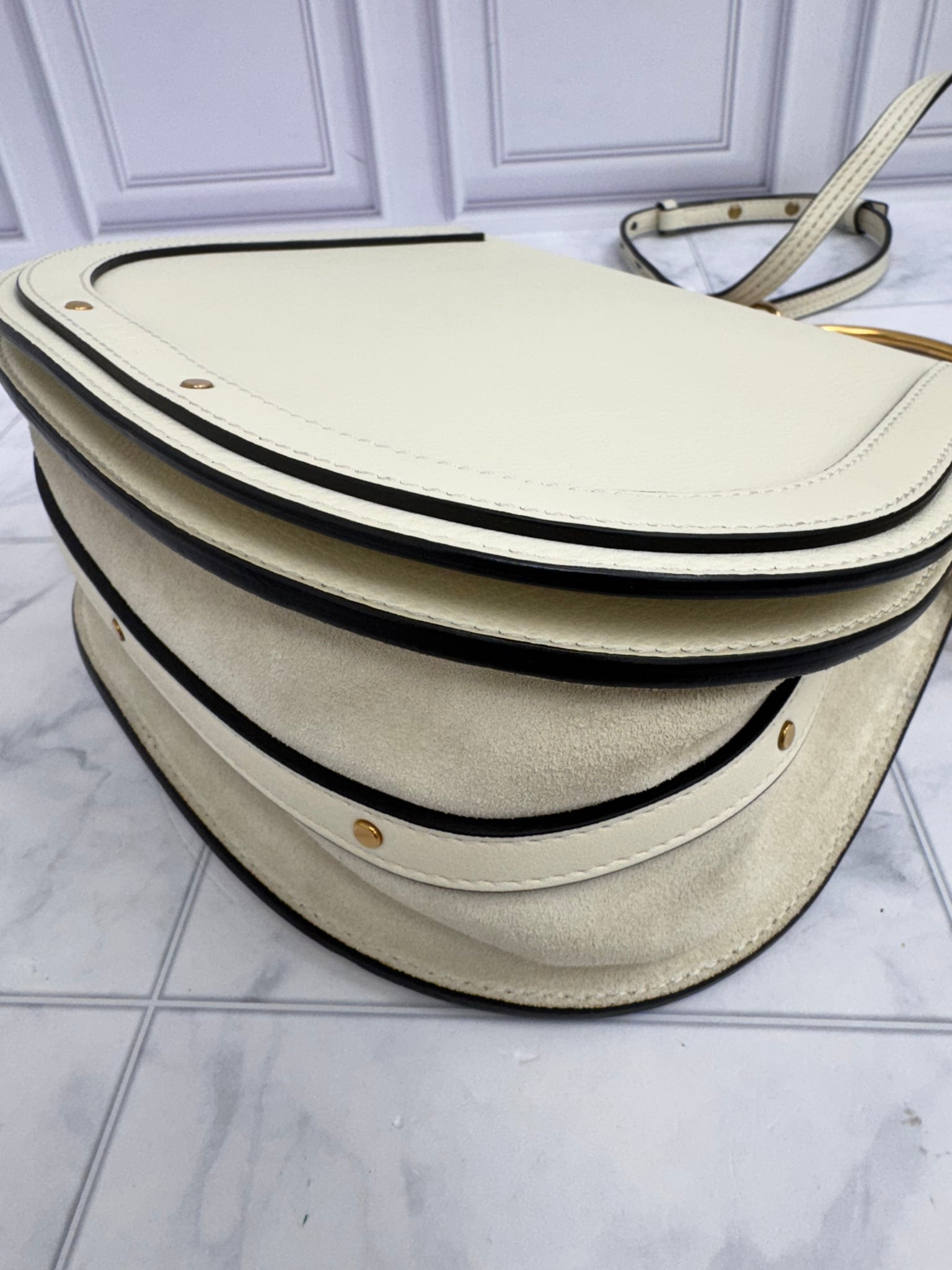 Chloe White Leather Medium Nile Crossbody Bag