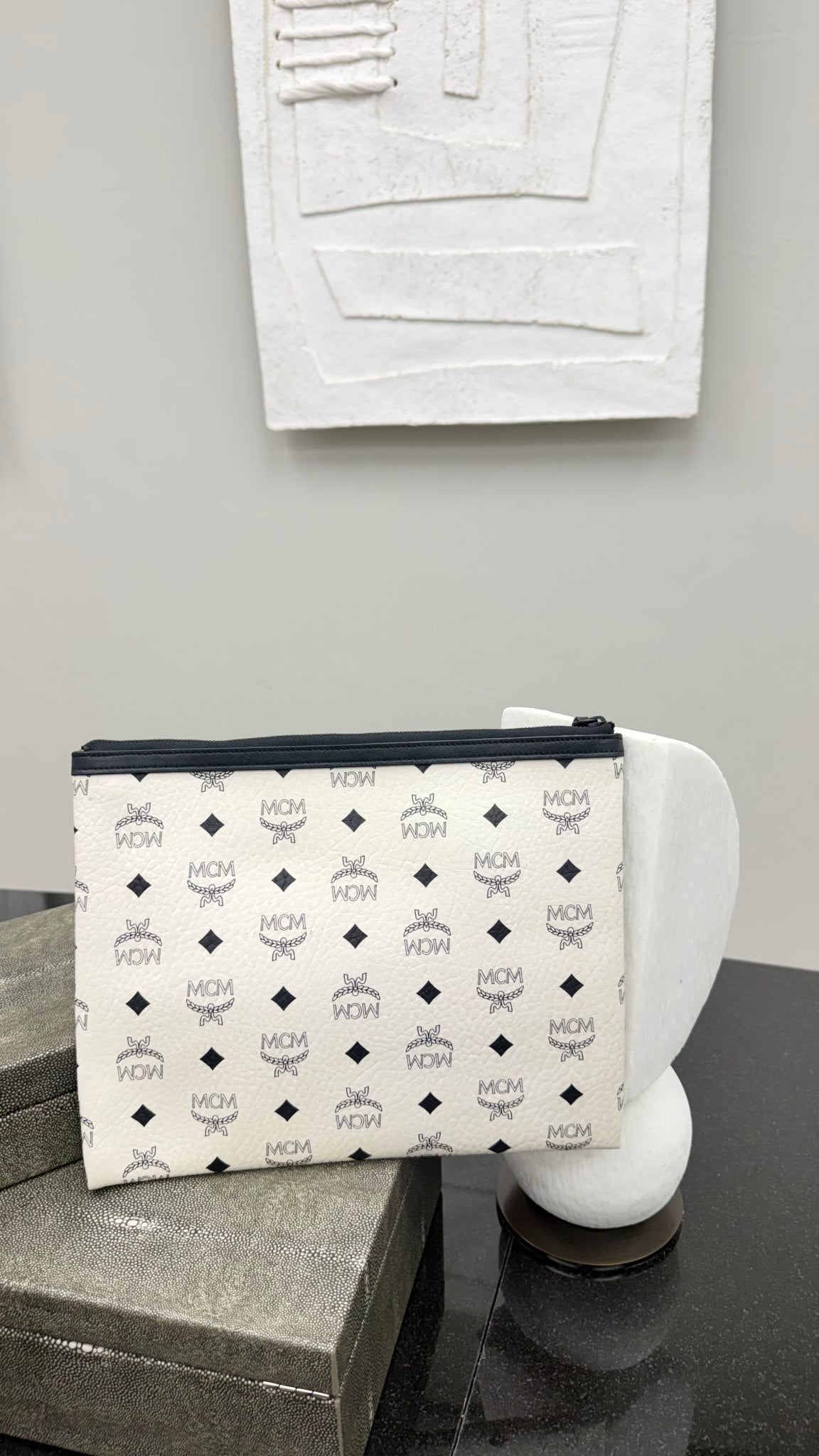 MCM x Vogue Korea White Visetos Lips Pouch