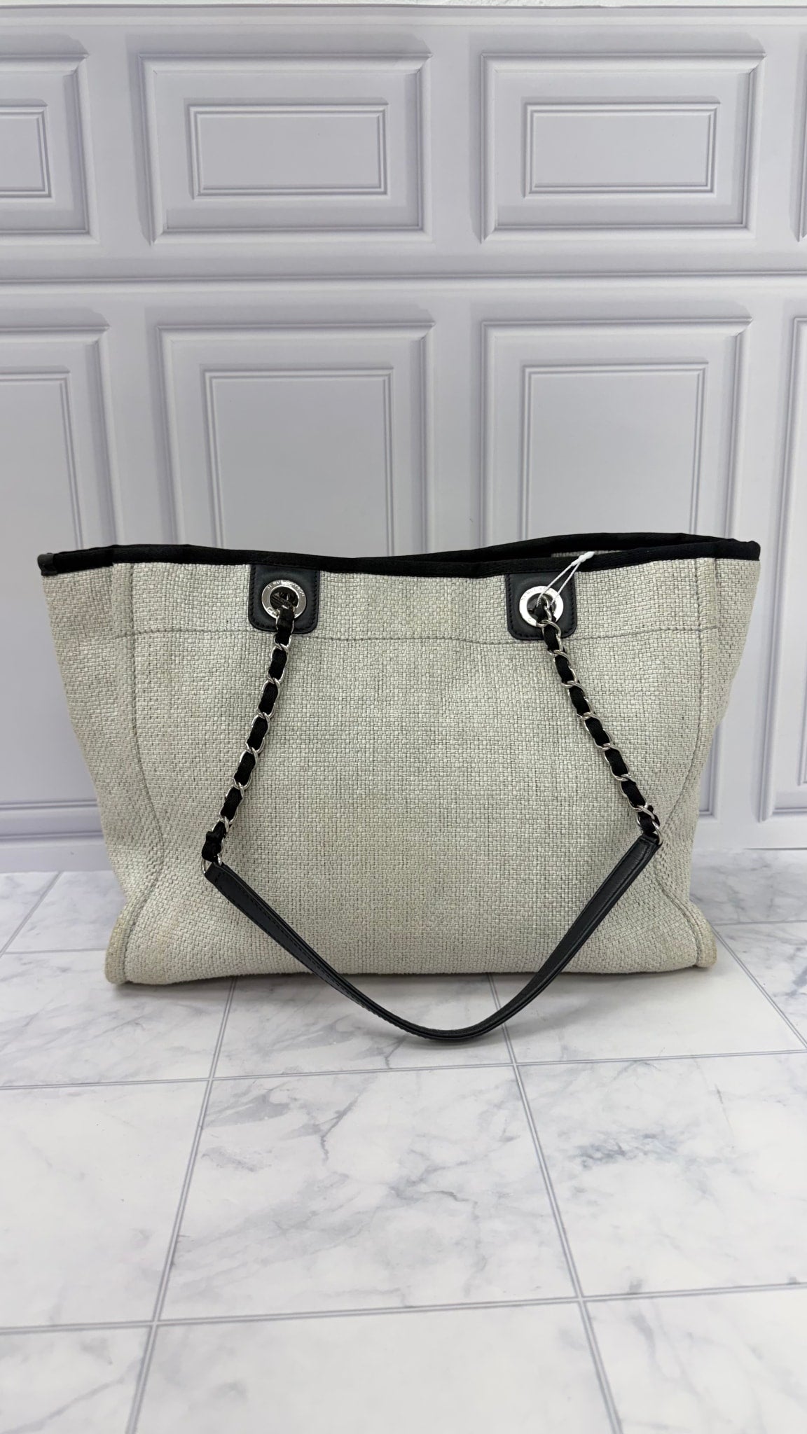 Chanel Grey And Black Canvas Deauville Small Tote Bag