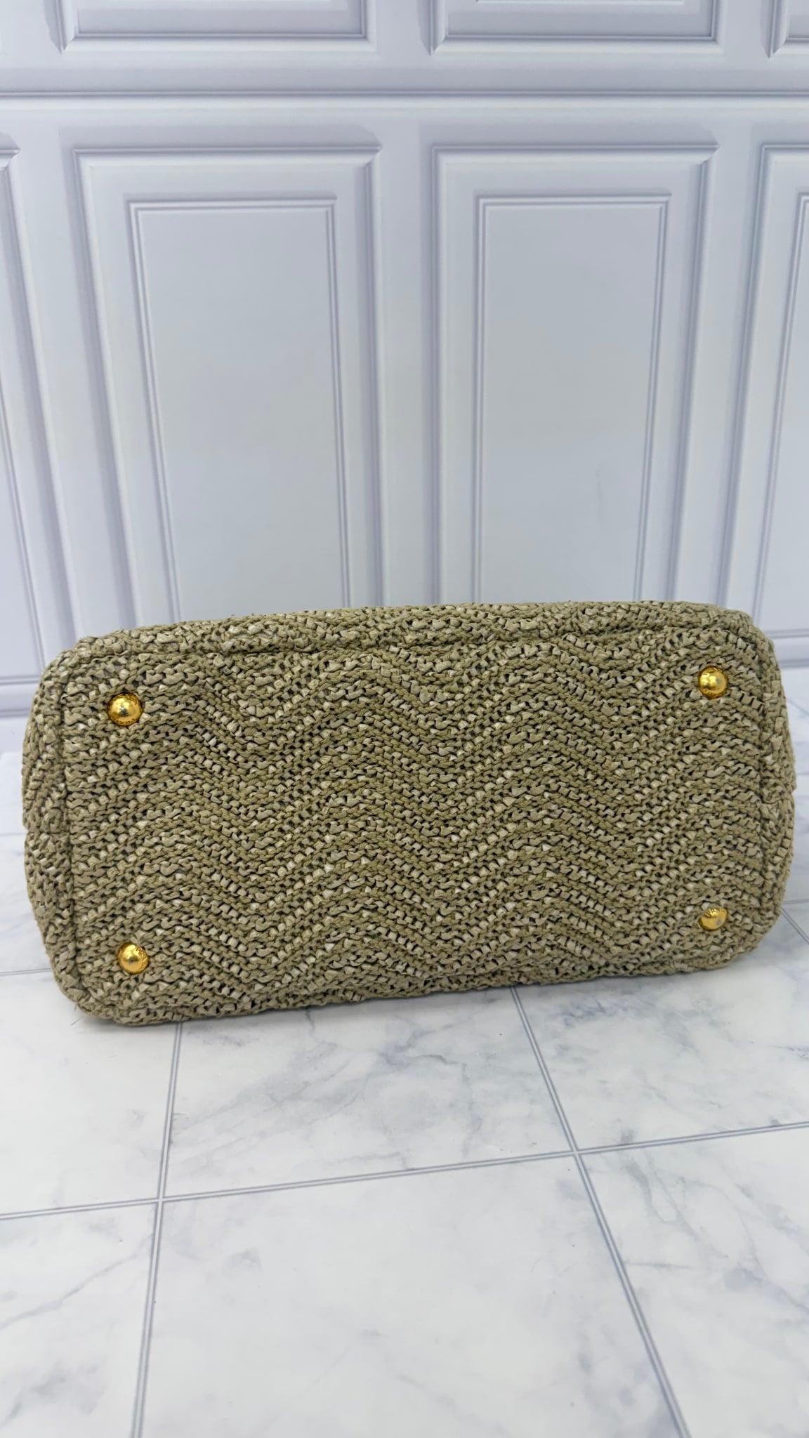 Prada Natural Woven Raffia Tessuto Tricot 2Way Tote Bag