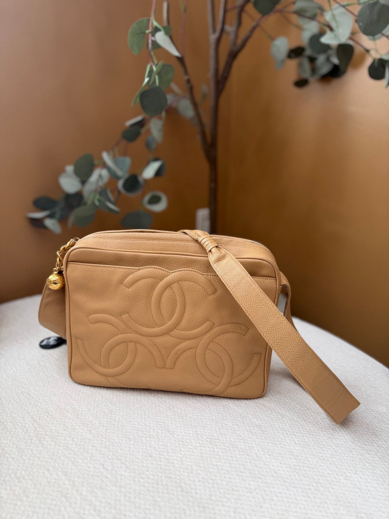 Chanel Beige Caviar Leather Triple CC Camera Bag