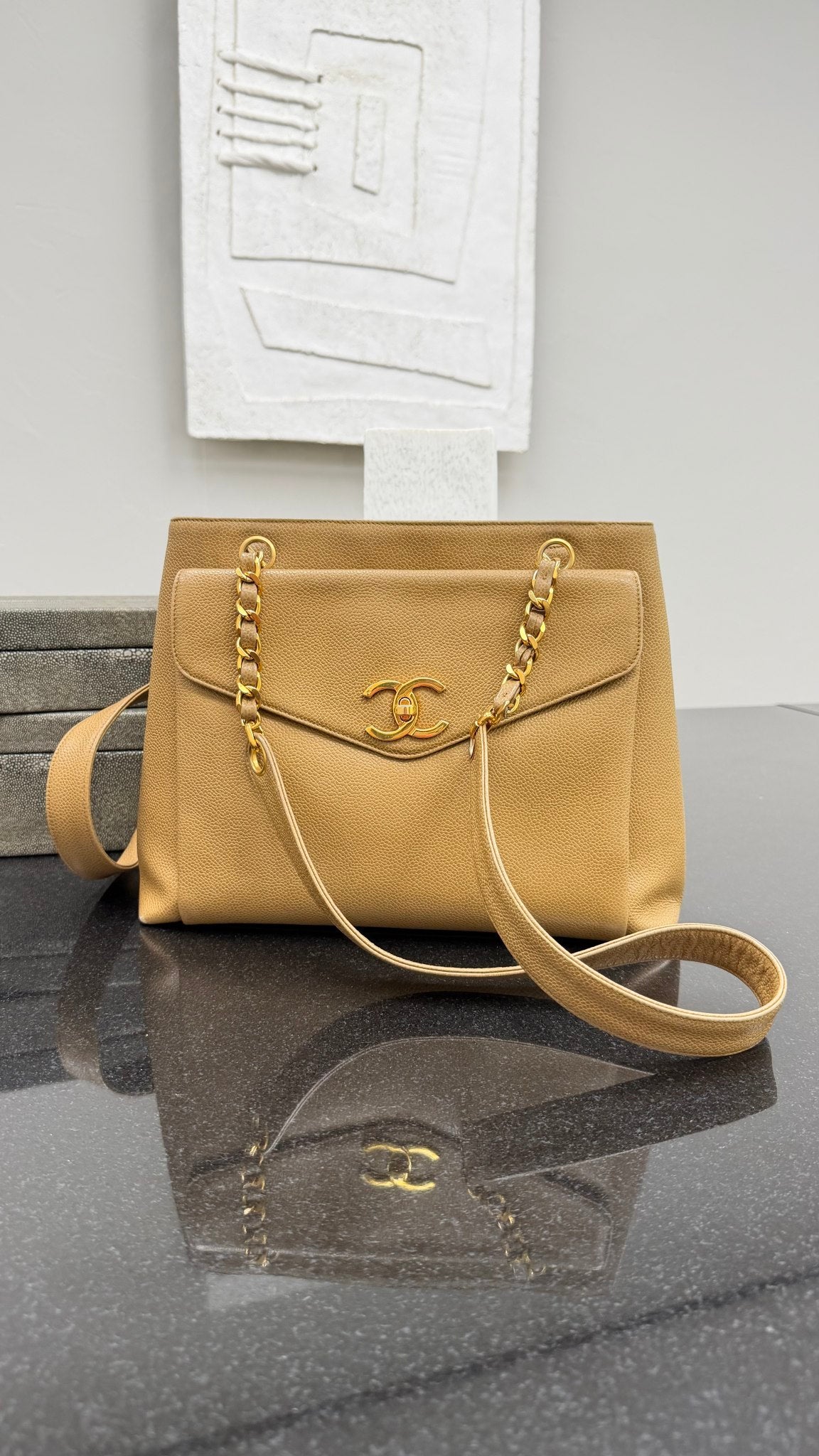 Chanel Beige Caviar CC Pocket Shoulder Tote