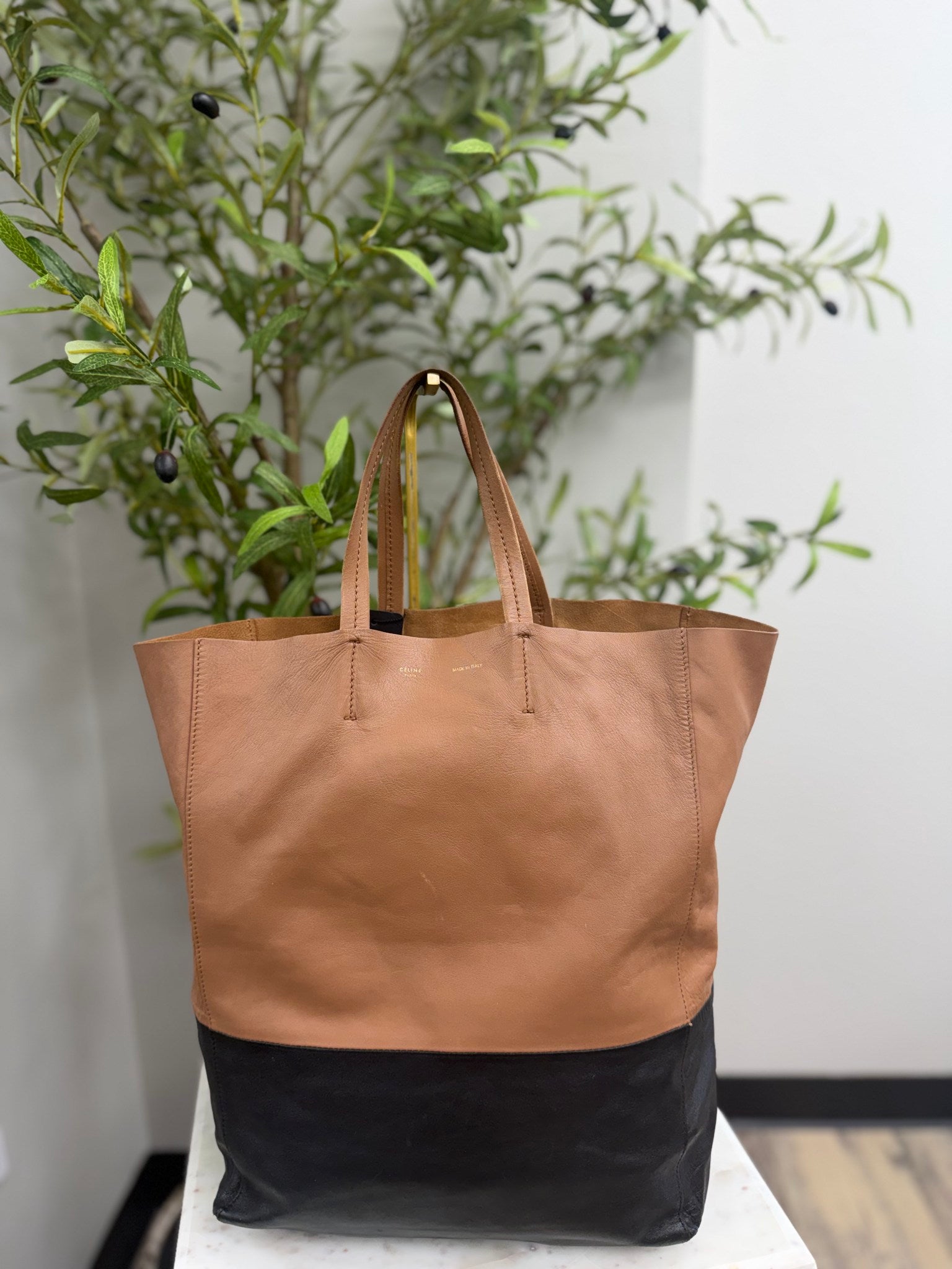 Celine Tan And Black Leather Horizontal Cabas Tote Bag