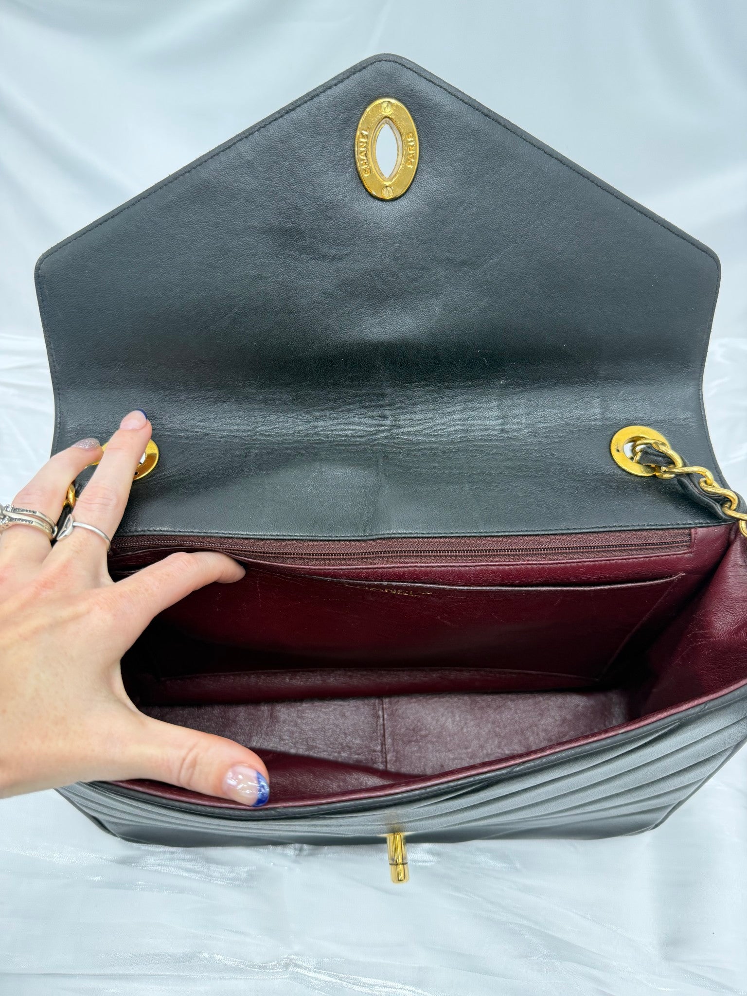 Chanel Vintage Black Chevron Lambskin 24k Jumbo Classic Flap Bag