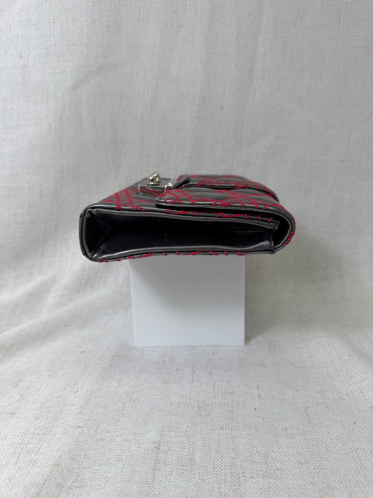 Christian Dior Silver Calf Leather And Red Cannage Stitching Miss Dior Clutch Bag