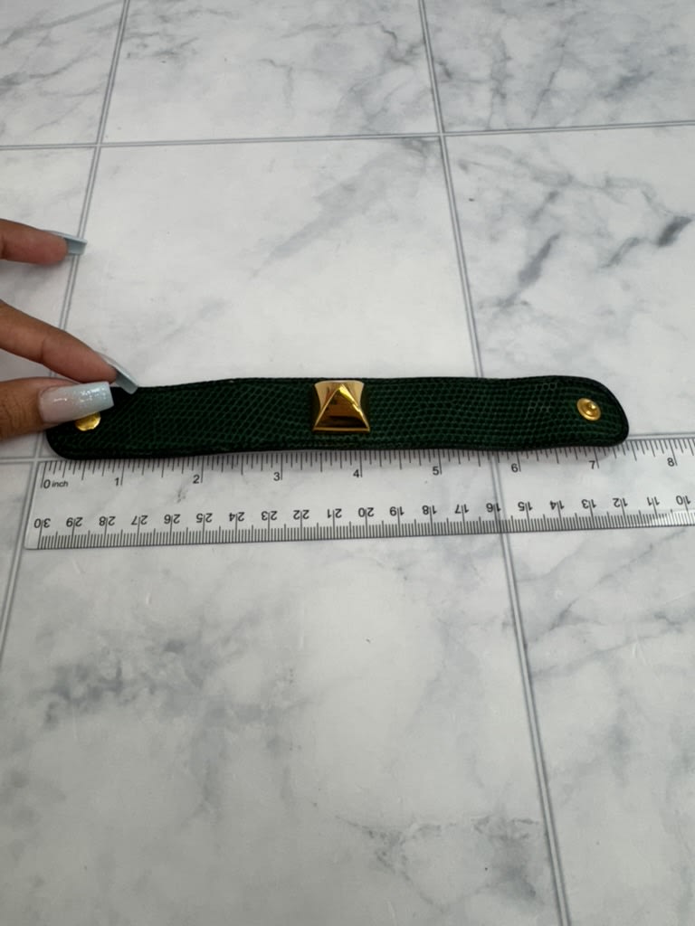 Hermes Green Lizard Skin Medor Stud Cuff Bracelet