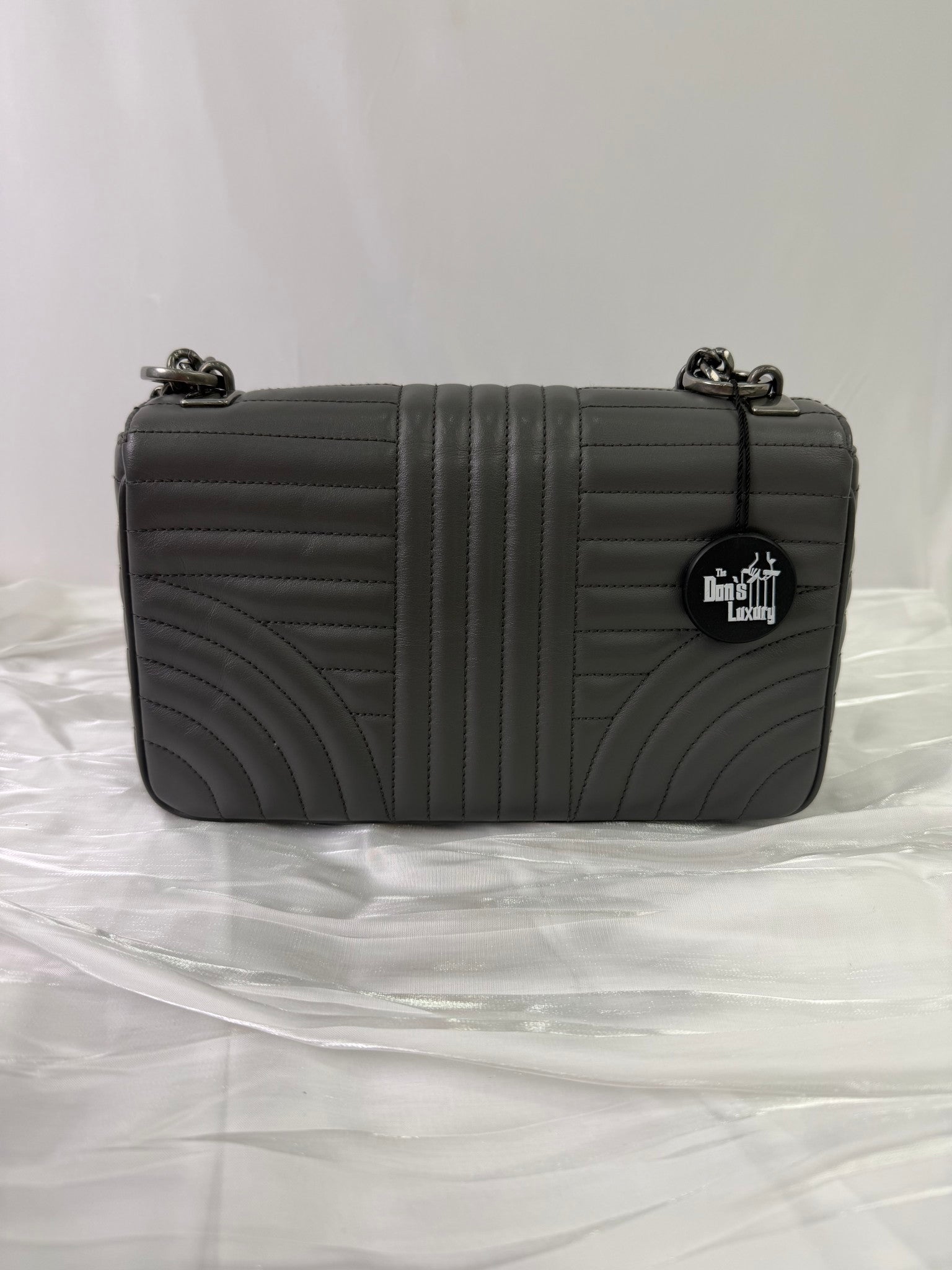 Prada Gray Leather Diagramme Shoulder Bag