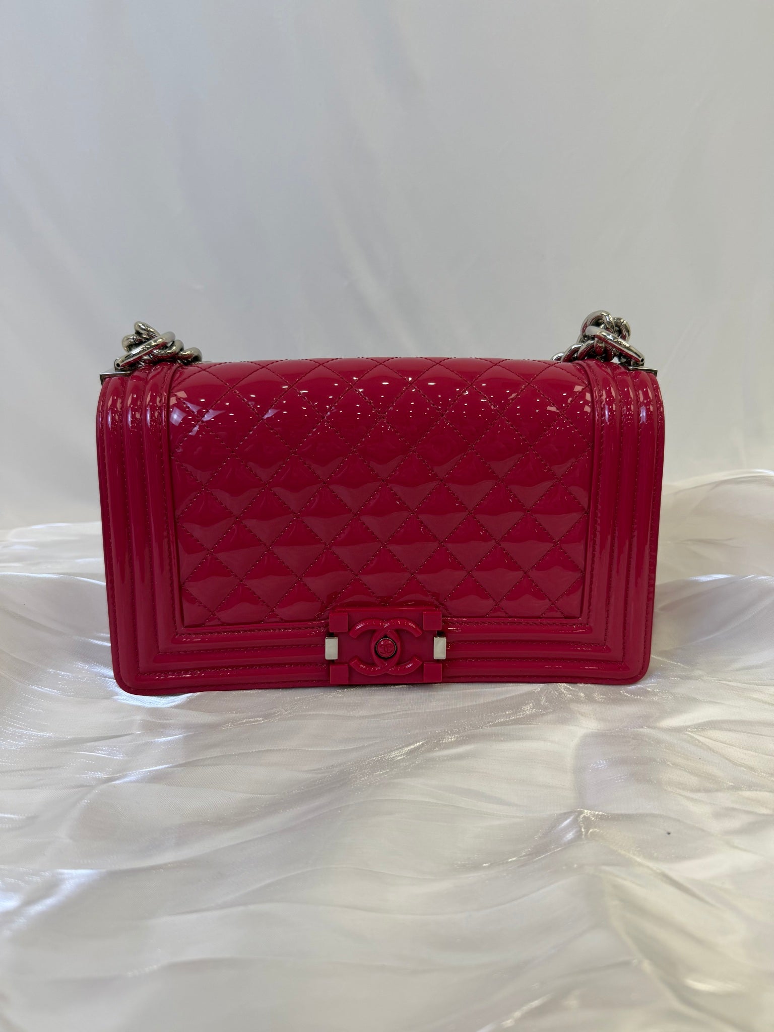Chanel Pink Patent Leather Boy Flap Bag