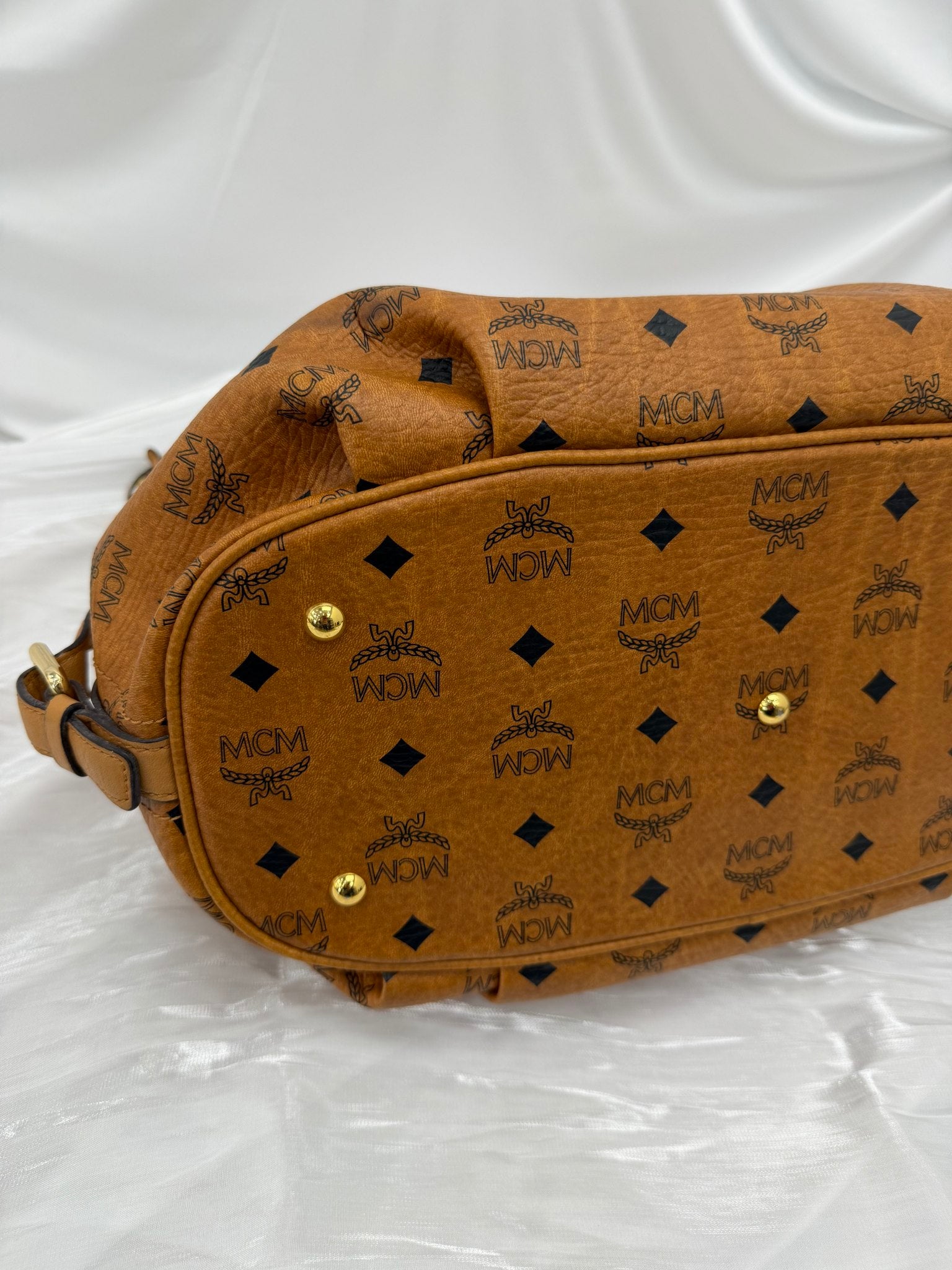 MCM Cognac Coated Canvas Large Hobo Bag