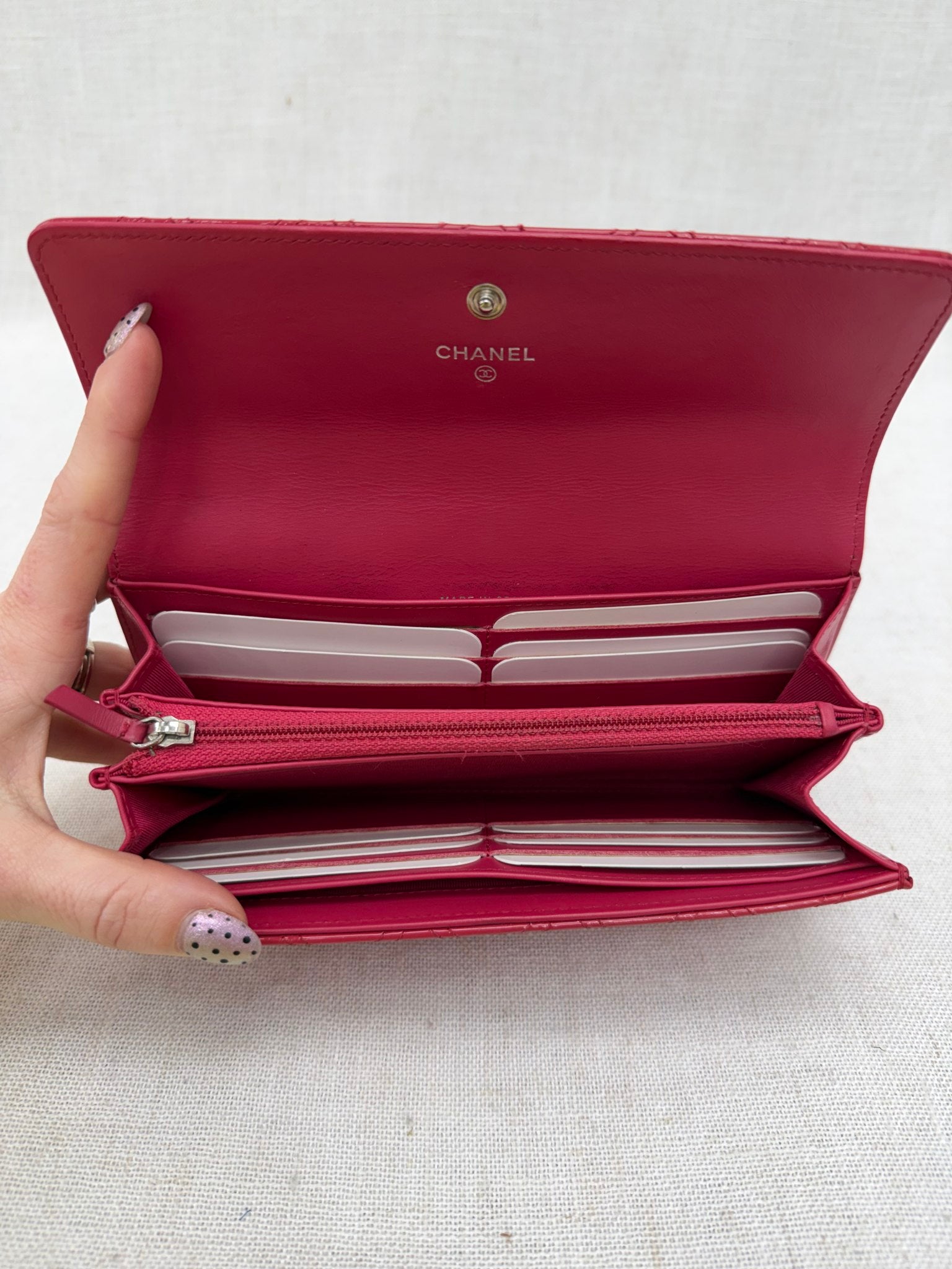 Chanel Pink Quilted Patent Leather Long Wallet