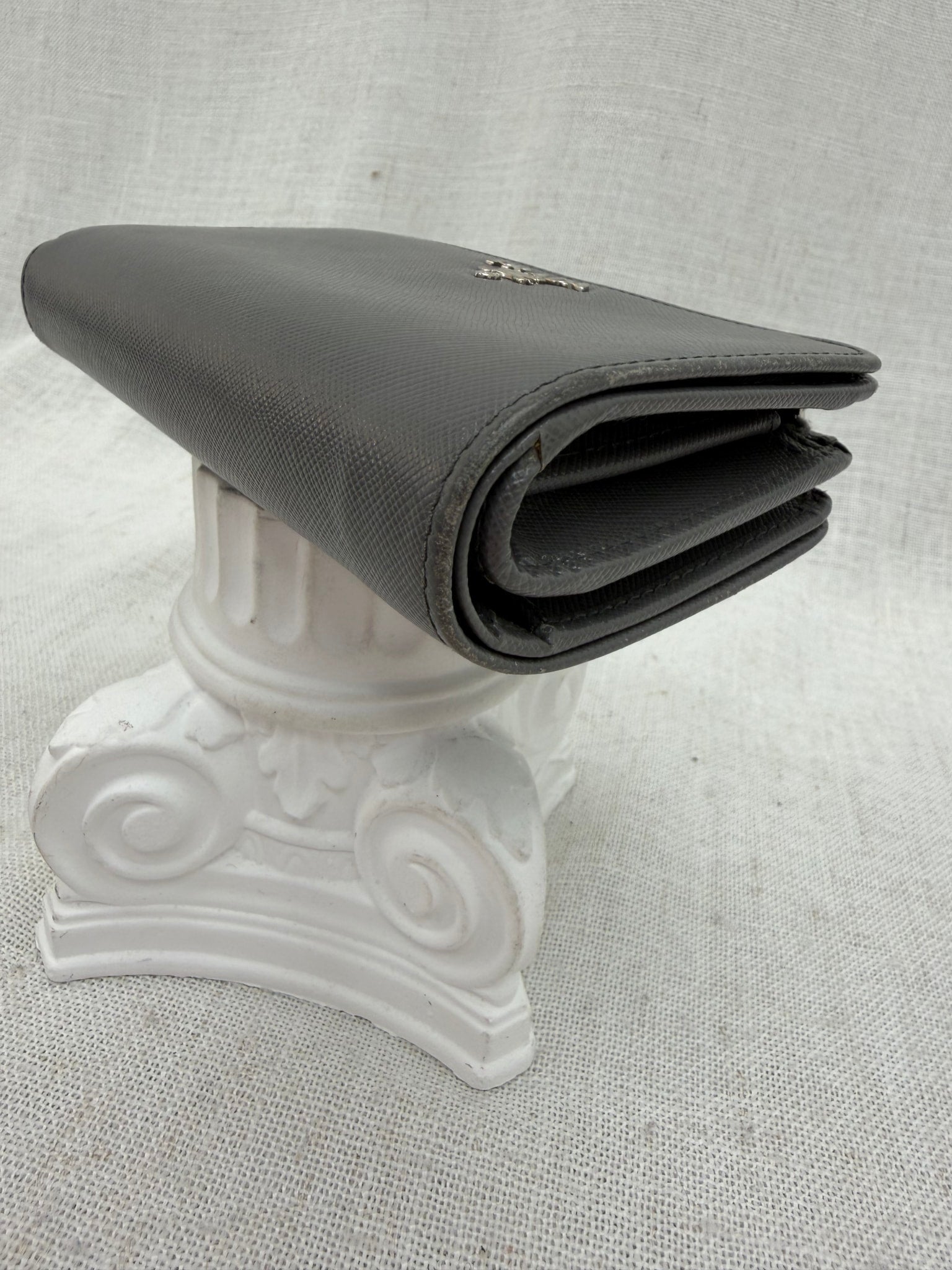 Prada Gray Saffiano Leather Compact Wallet