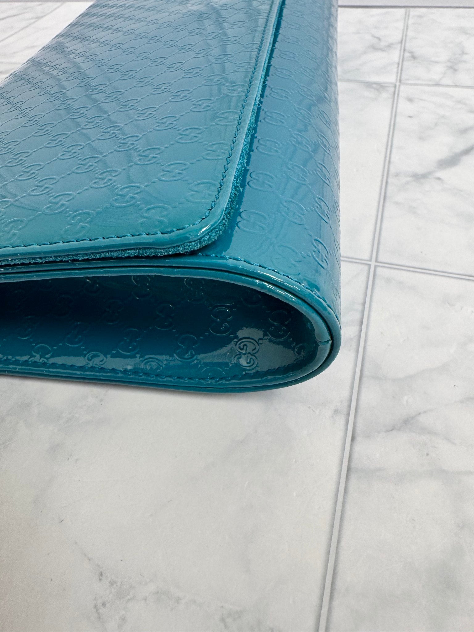 Gucci Turquoise Microguccissima Patent Leather Broadway Clutch Bag