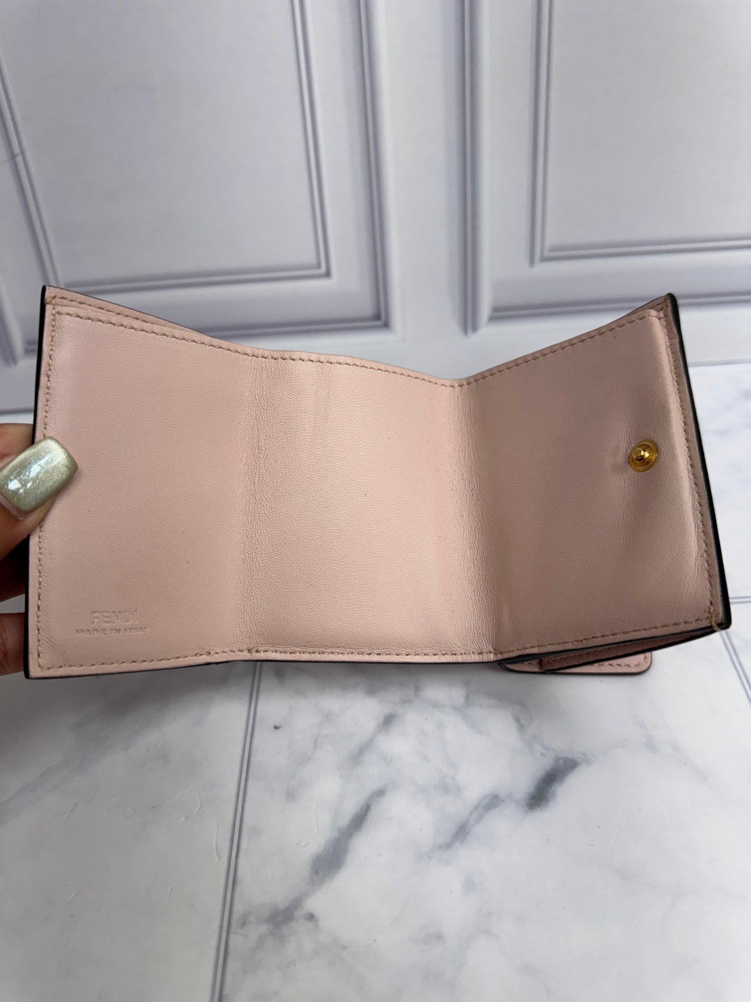 Fendi Light Pink FF Embossed Leather Baguette Compact Wallet