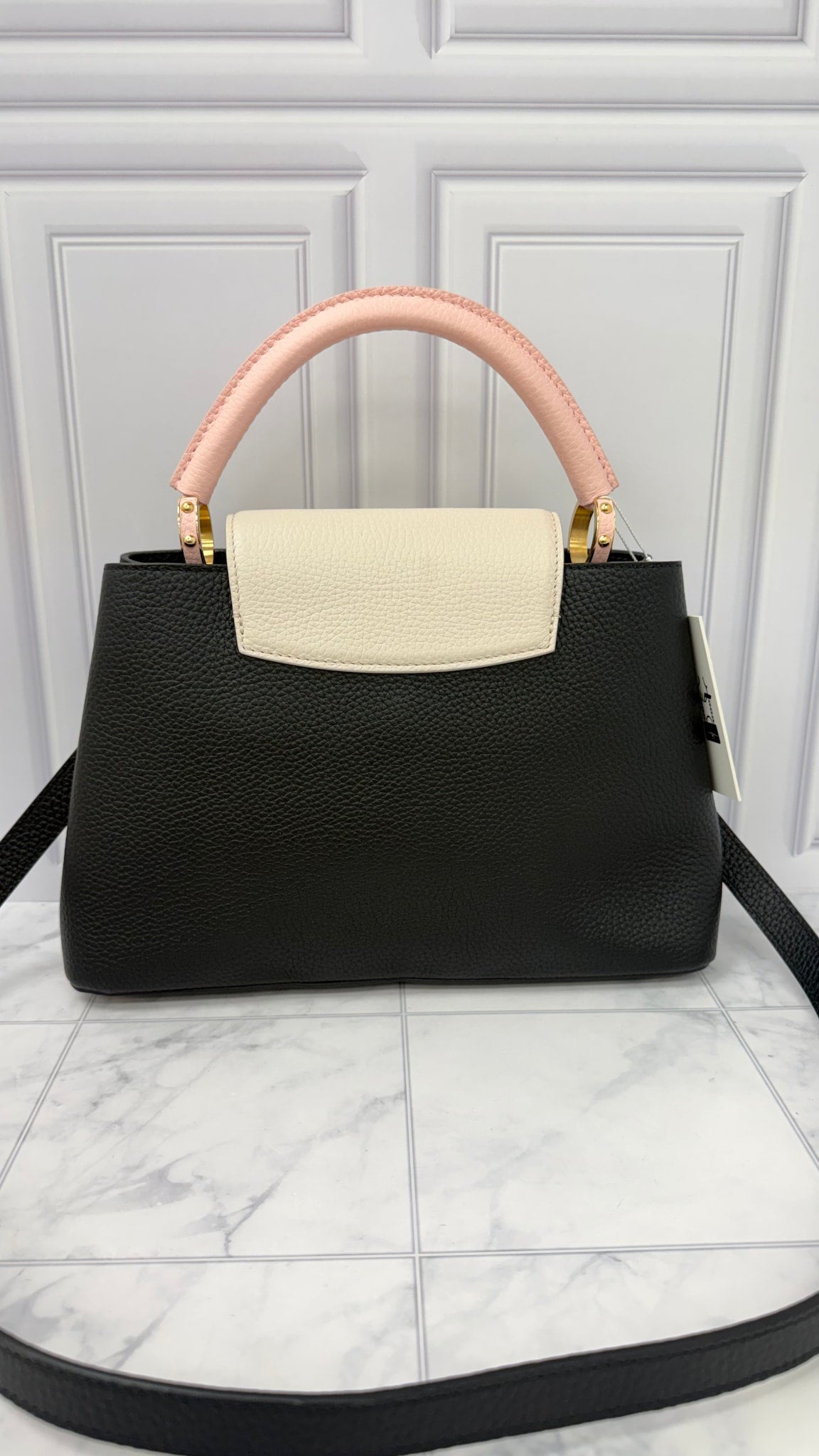 Louis Vuitton Black And Pink Taurillon Leather Capucines MM Handbag