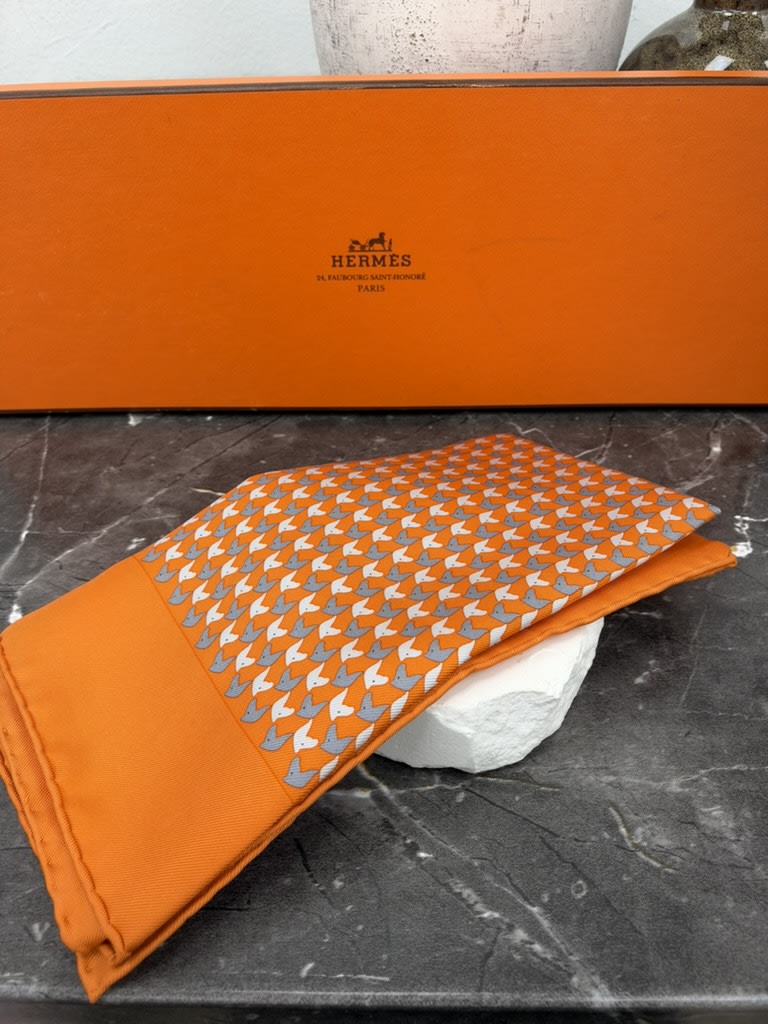 Hermes Orange Silk Grand Galop Scarf