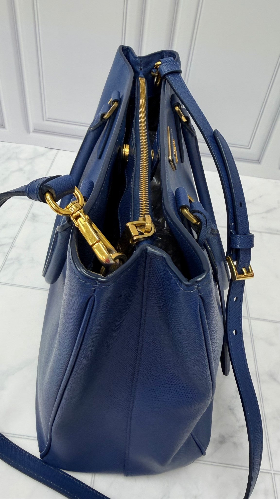 Prada Blue Saffiano Leather Medium Galleria Tote