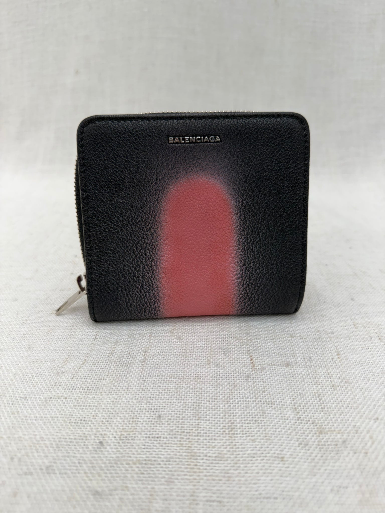 Balenciaga Black & Pink Spray Effect Compact Zippy Wallet