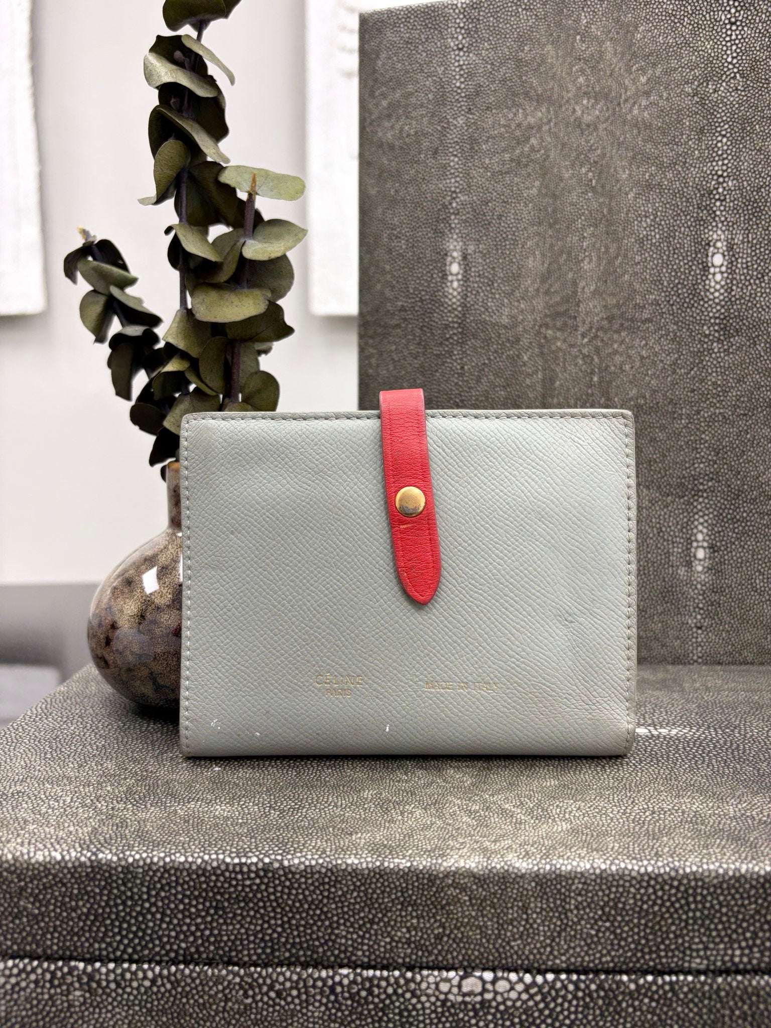 Celine Gray & Red Leather Compact Wallet
