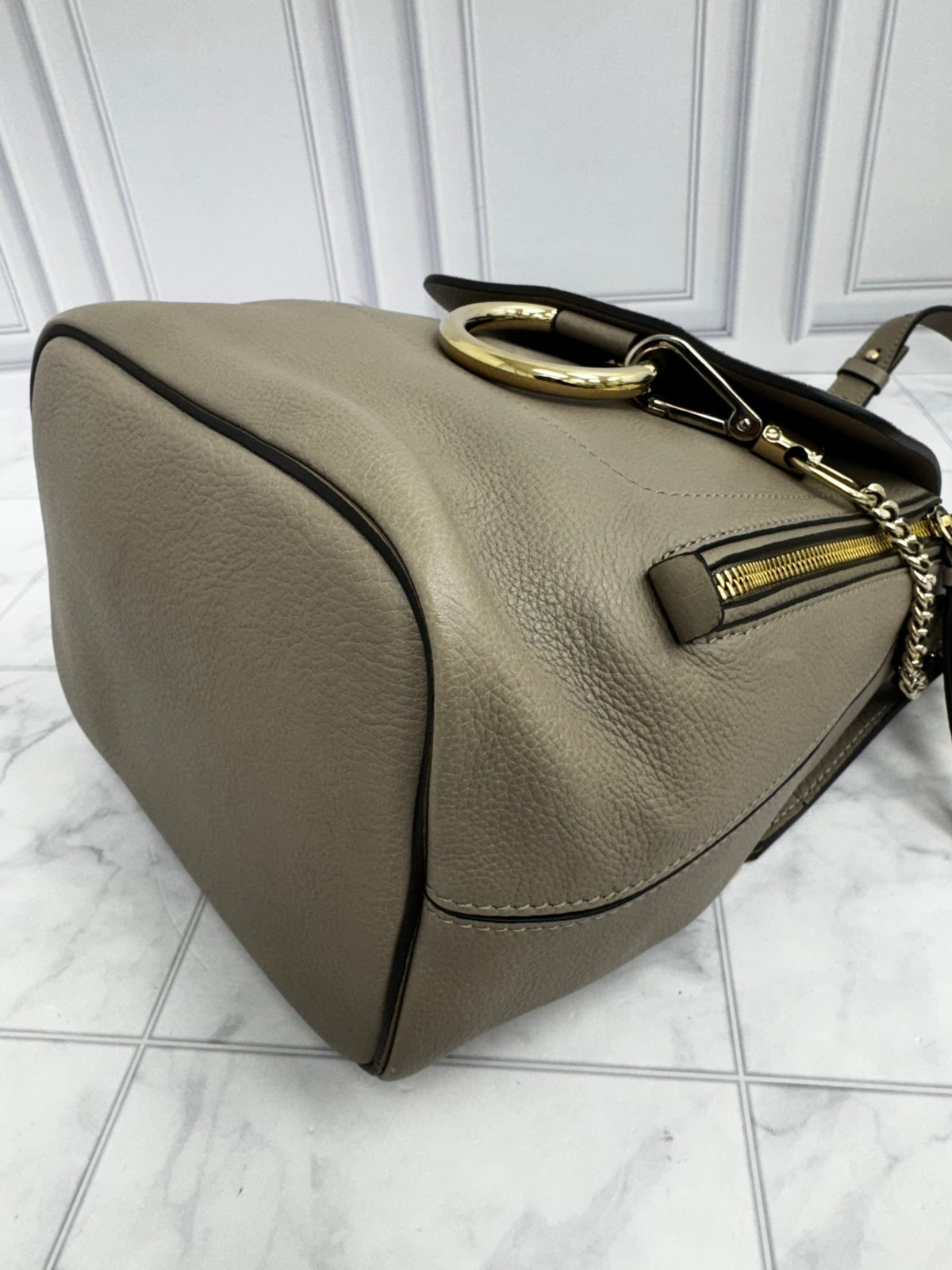 Chloe Taupe Grained Leather Small Faye Backpack