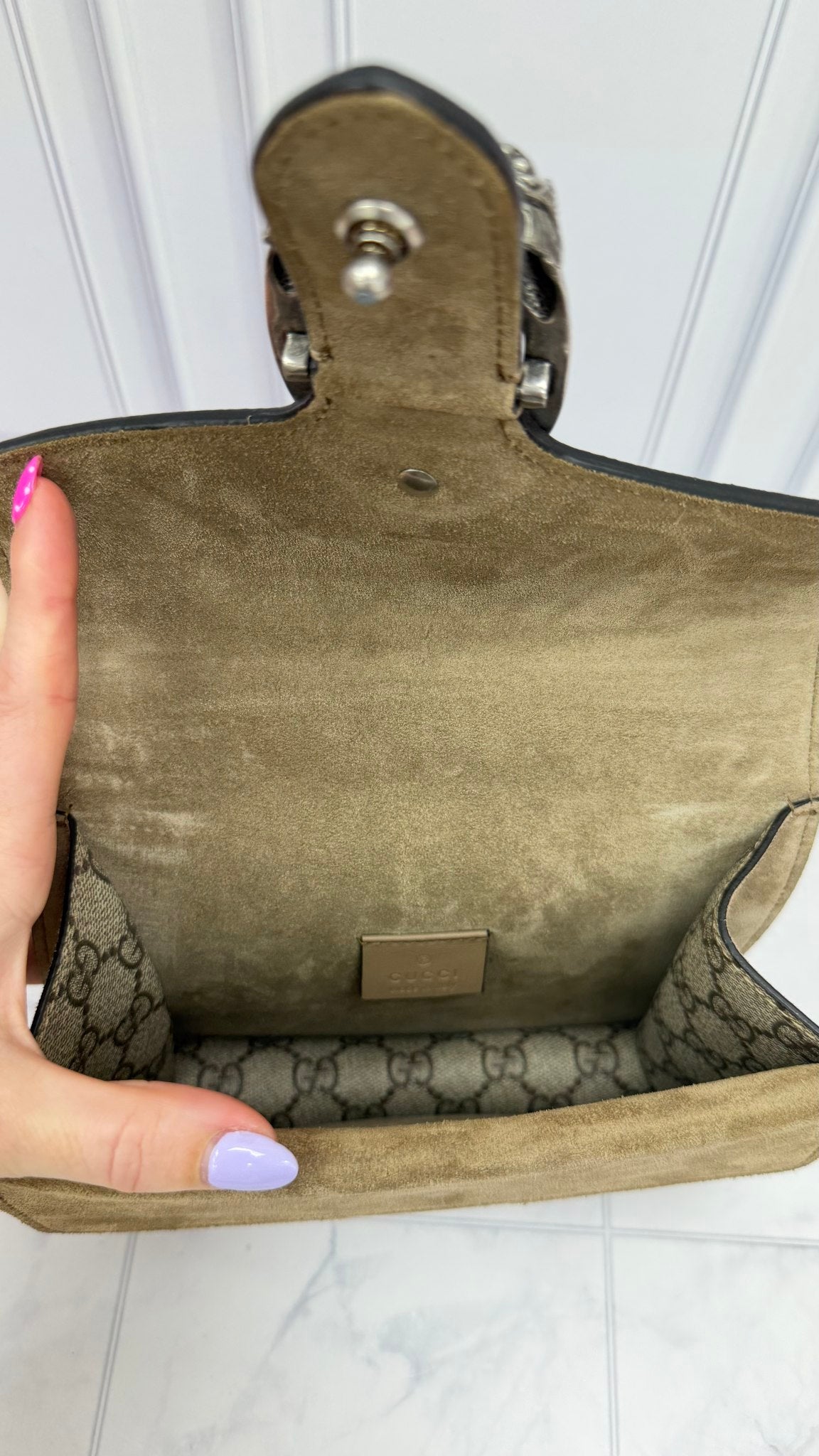 Gucci Brown GG Supreme Canvas & Suede Mini Dionysus Chain Bag