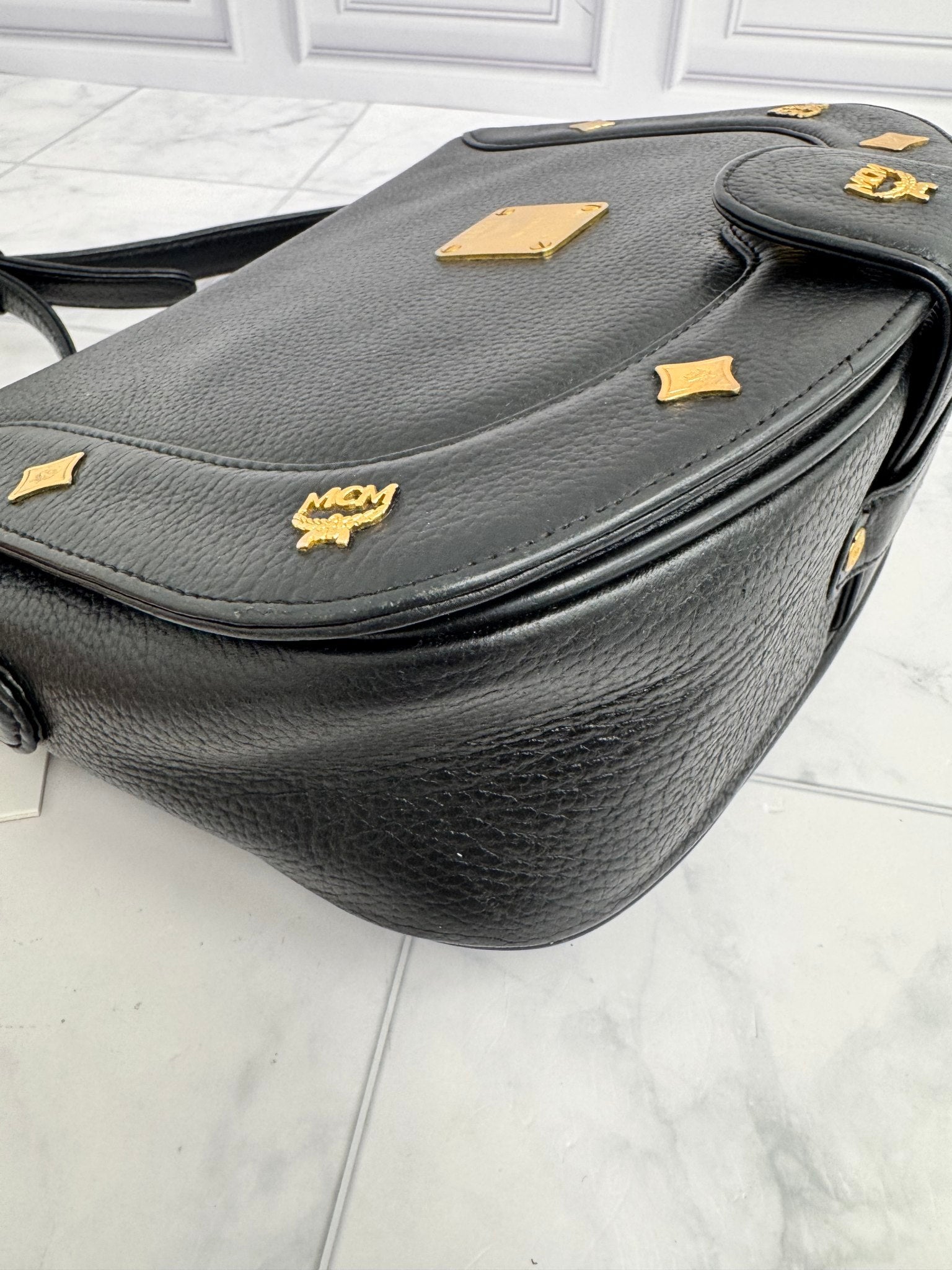 MCM Black Grained Leather Flap Crossbody Bag