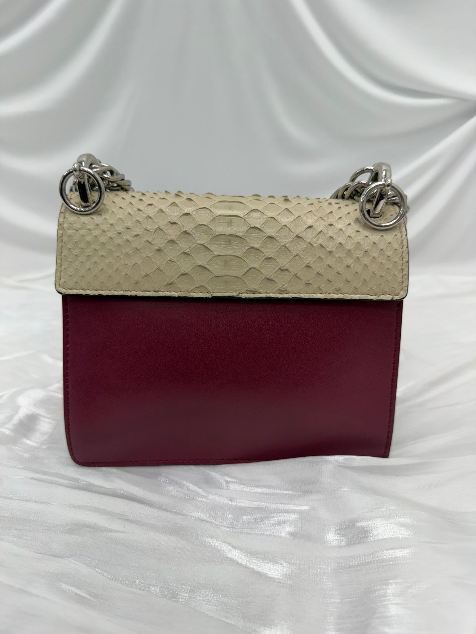 Fendi Ivory Python & Burgundy Leather Small Kan Shoulder Bag