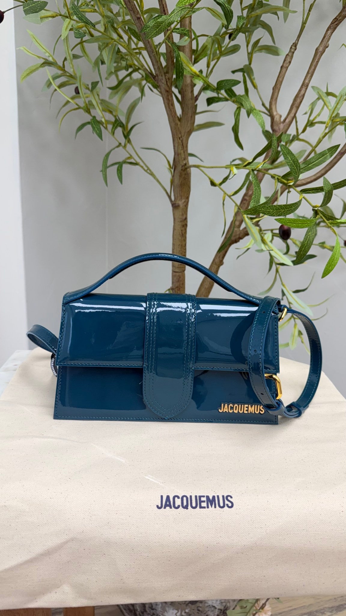 BRAND NEW - Jacquemus Turquoise Patent Leather Le Grand Bambino Handbag 2Way Handbag