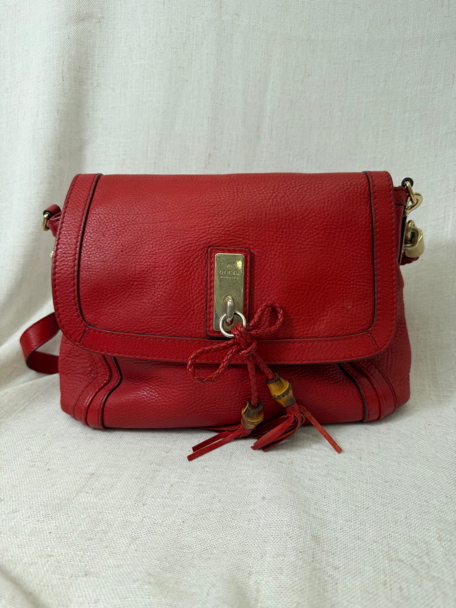Gucci Red Leather Bella Flap Shoulder Bag