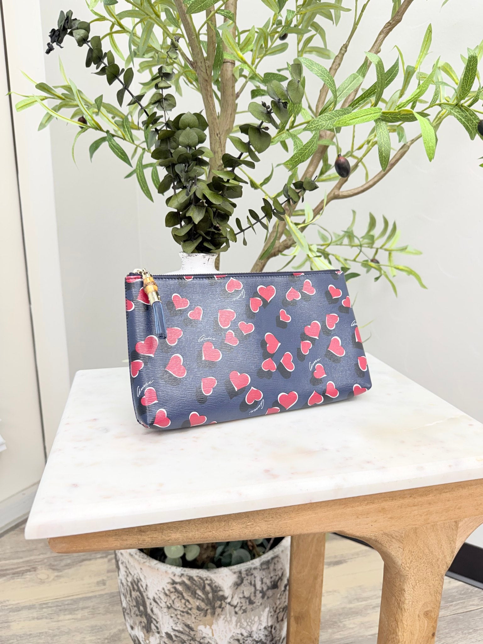 Gucci Heart Coated Canvas Bamboo Cosmetics Pouch