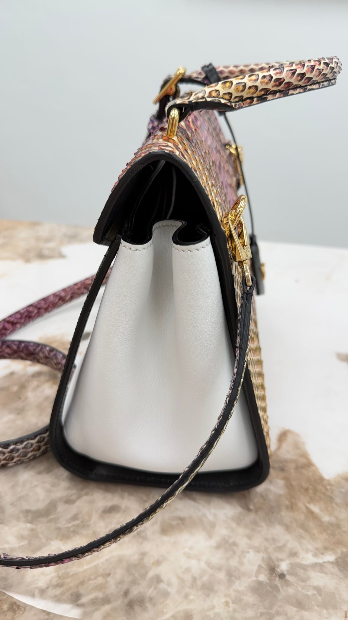 Louis Vuitton White & Black Leather with Rainbow Python Arch 2way Bag