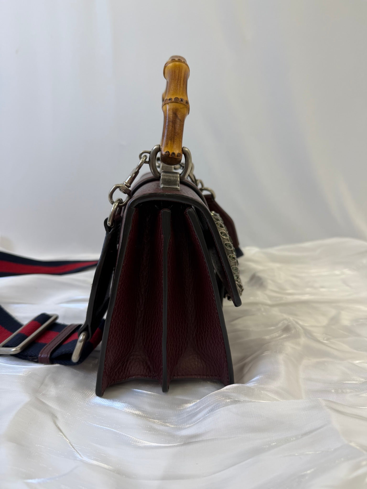 Gucci Burgundy Leather Dionysus Bamboo Top Handle Bag