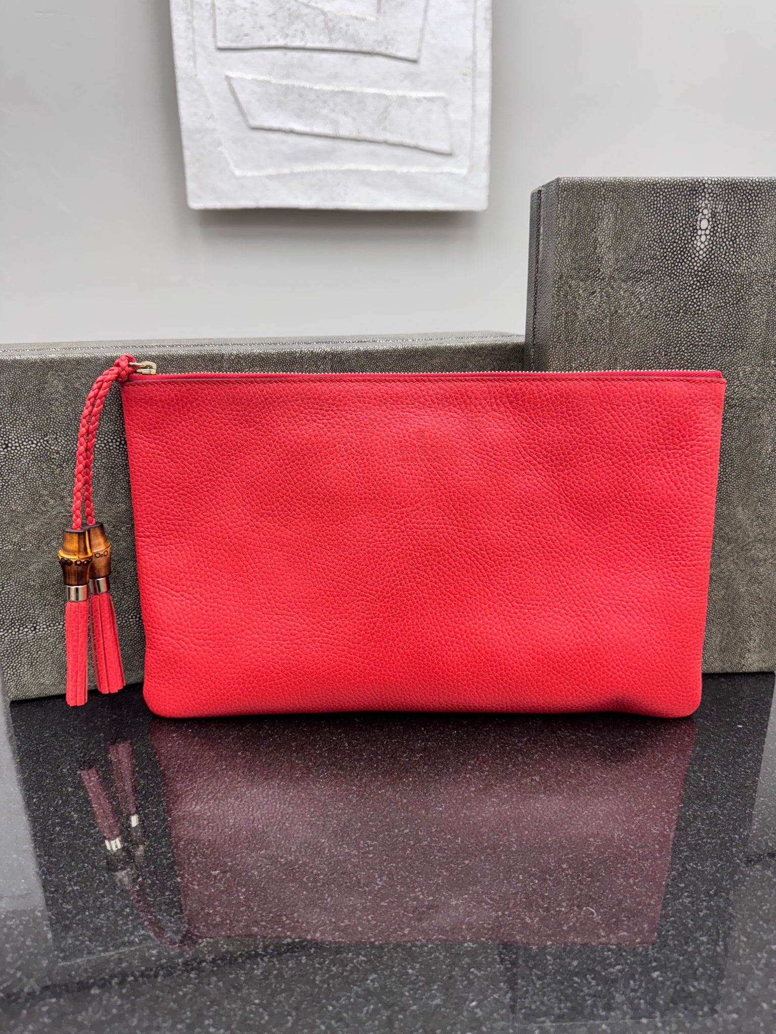 Gucci Red Pebbled Leather Clutch