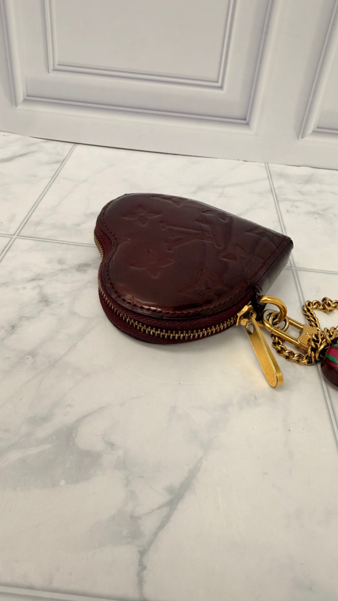 Louis Vuitton Amarante Vernis Leather Heart Bag Charm