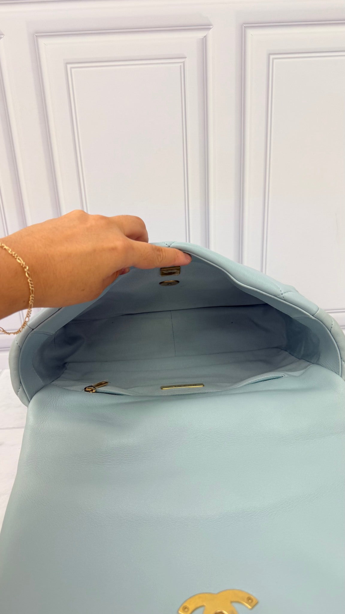 Chanel Light Blue Lambskin Leather Large Chanel 19 Flap Bag