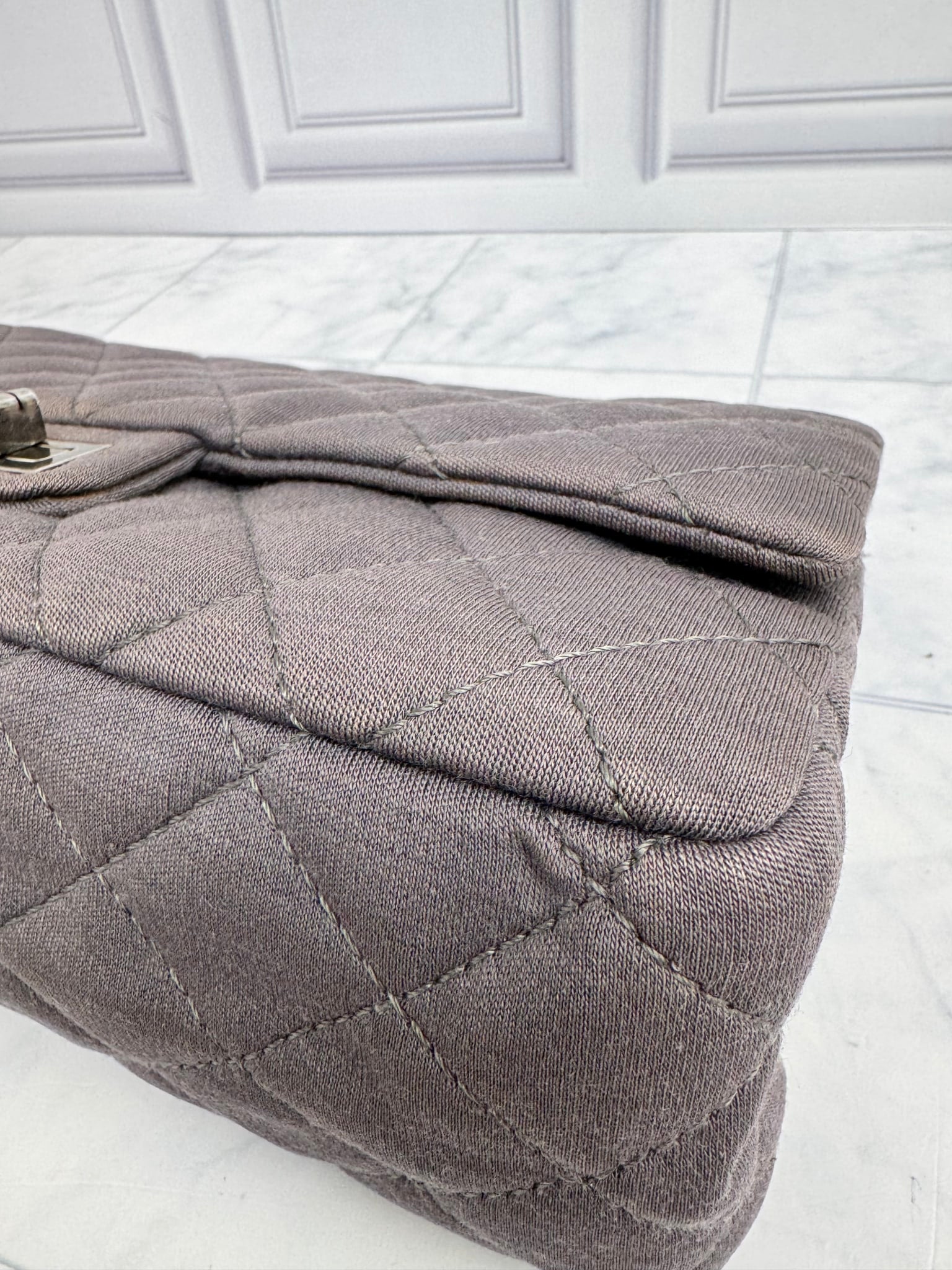 Chanel Grey Quilted Jersey Medium Chanel 2.55 Reissue Flap Bag