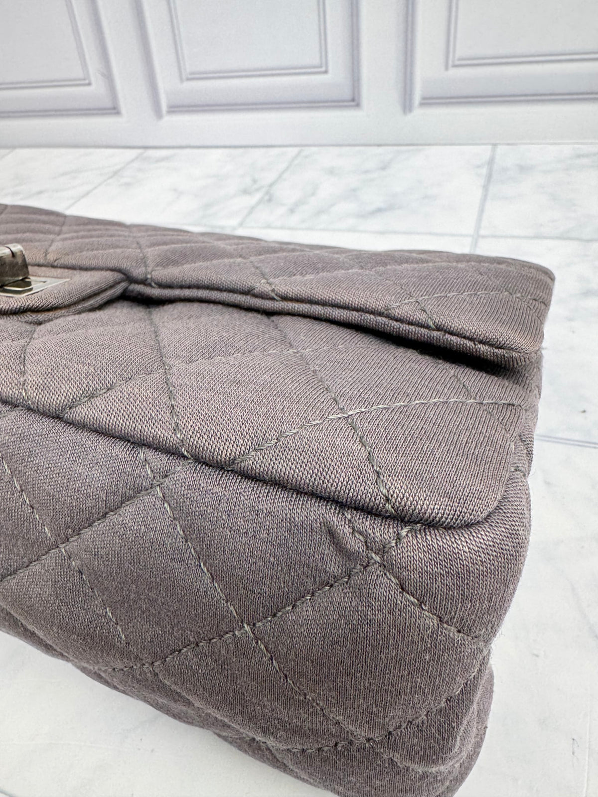 Chanel Grey Quilted Jersey Medium Chanel 2.55 Reissue Flap Bag
