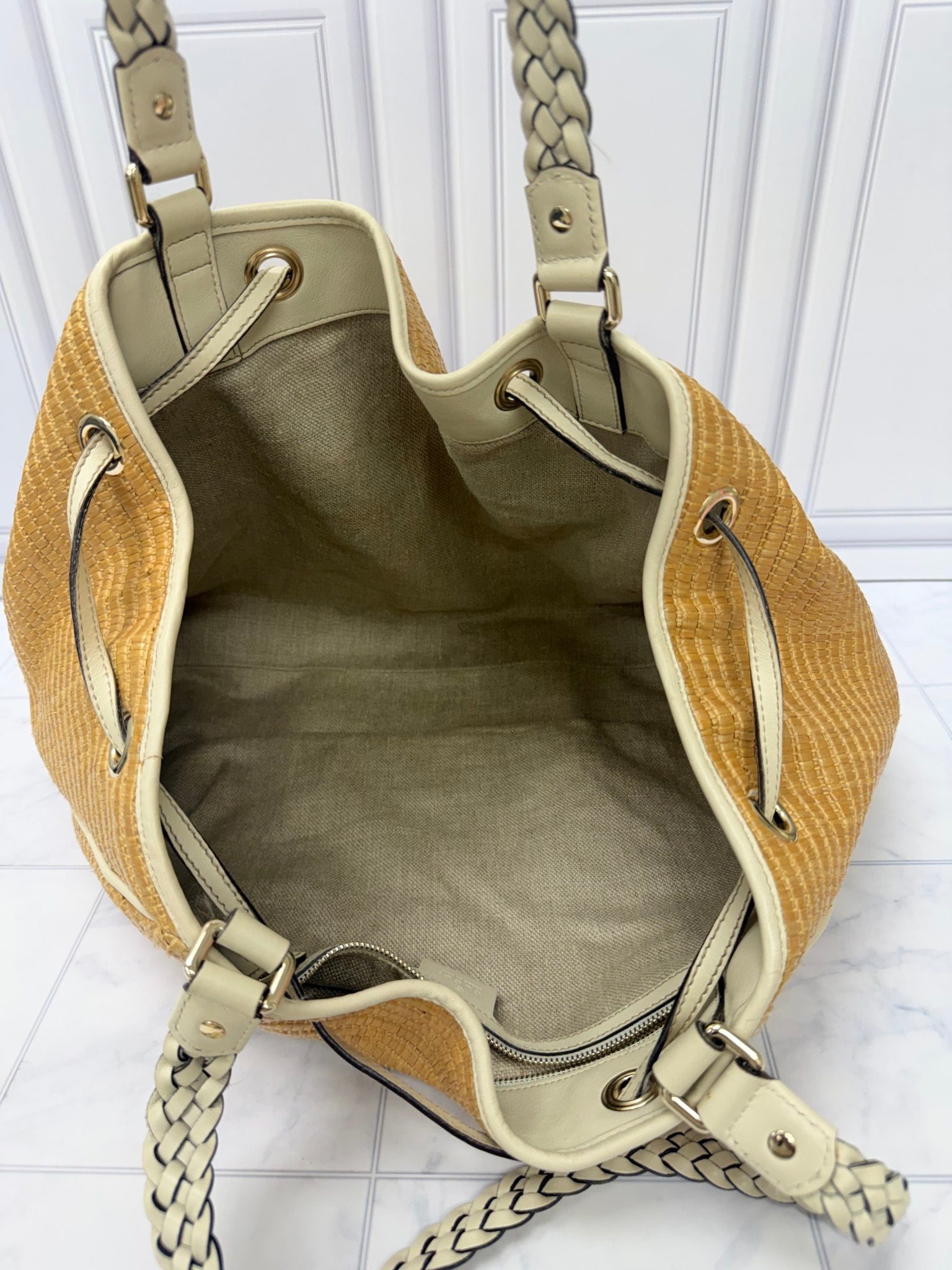 Gucci Natural Raffia Bamboo Peggy Shoulder Bag