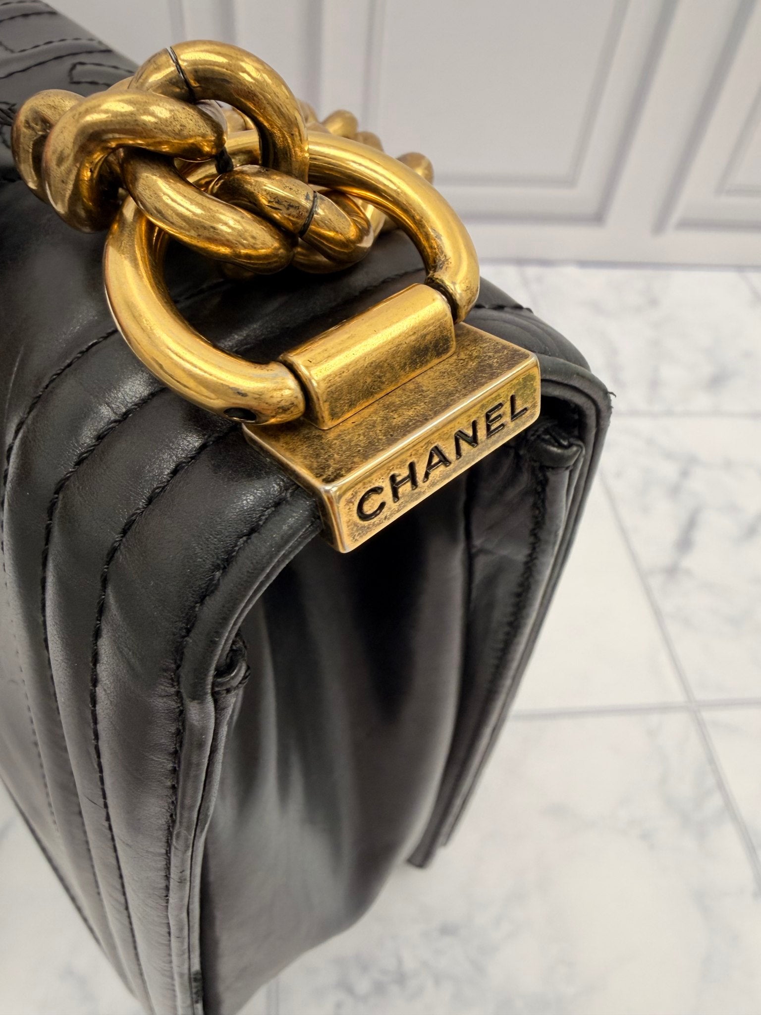 Chanel Black Leather Large Reverso Boy Flap Bag