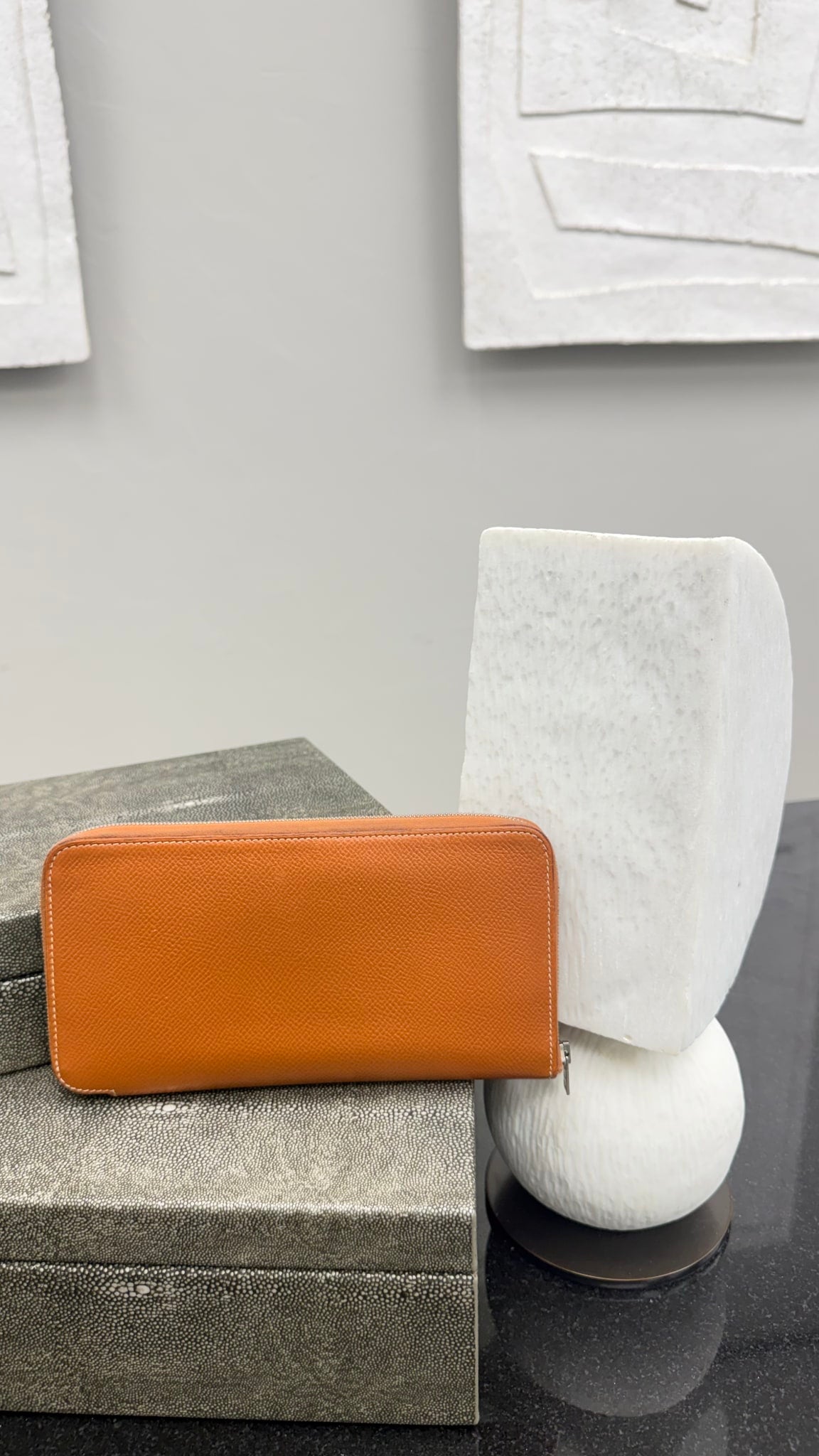 Hermes Brown Epsom Leather Silk'in Classique Zippy Wallet