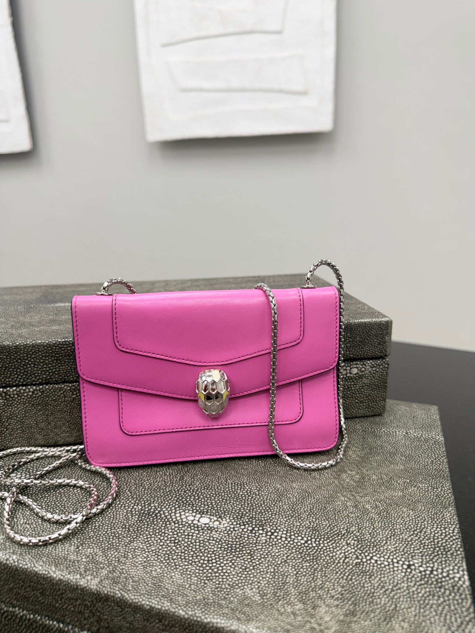 Bvlgari Pink Leather Serpenti Forever Super Mini Crossbody
