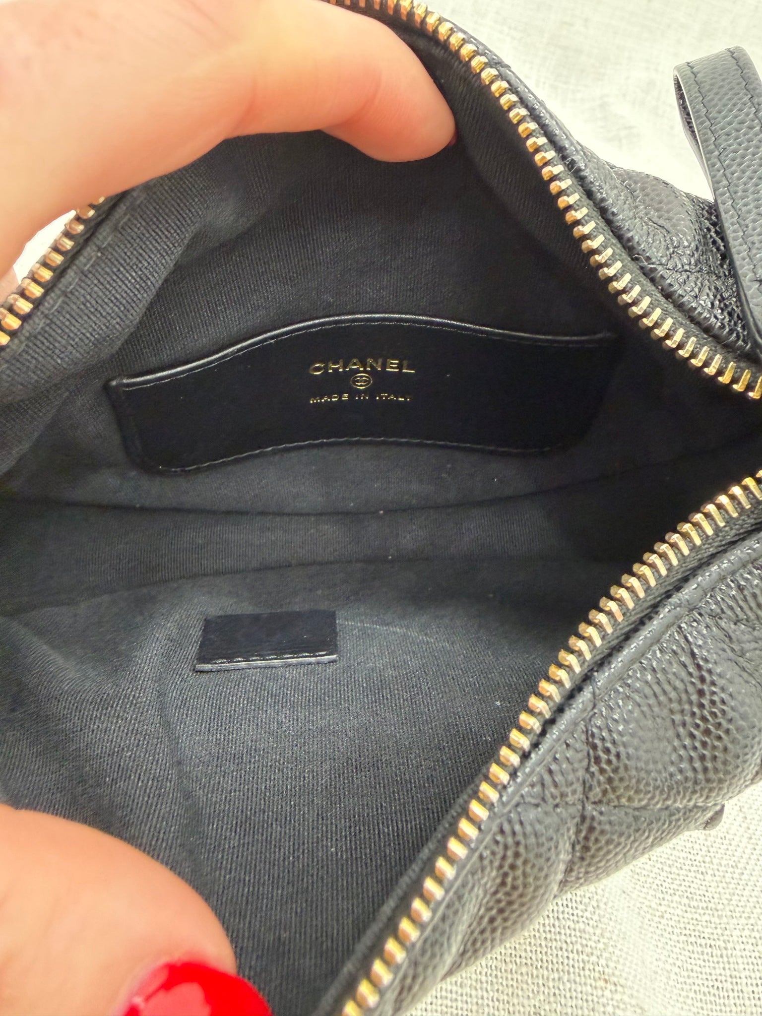 Chanel Black Caviar Leather Mini Round Polly Pocket Bag