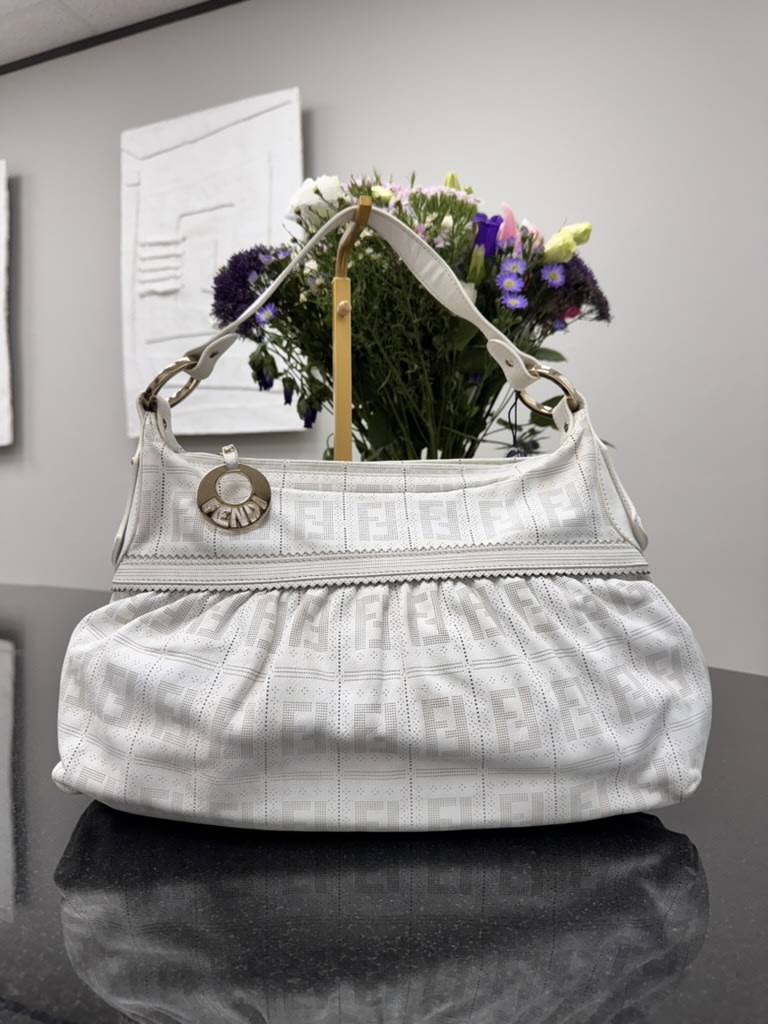 Fendi White Perforated Zucca Leather Shoulder Bag